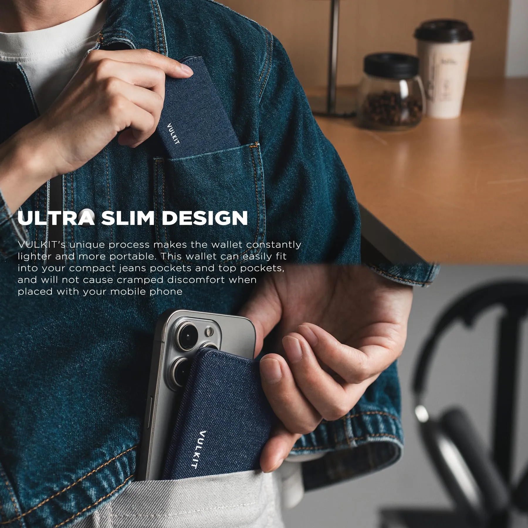 VULKIT Porta Carte di Credito Sottile e Minimalista in Pelle con Protezione RFID Tasca Frontale e Chiusura Magnetica - immagine 2