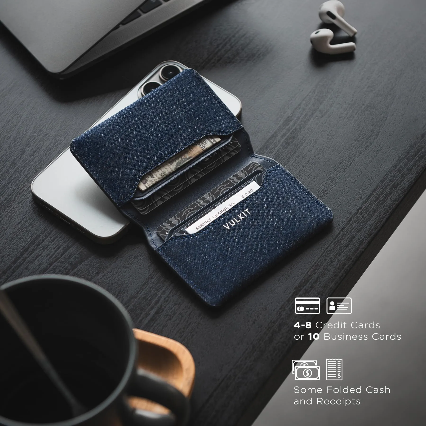 VULKIT Porta Carte di Credito Sottile e Minimalista in Pelle con Protezione RFID Tasca Frontale e Chiusura Magnetica - immagine 3