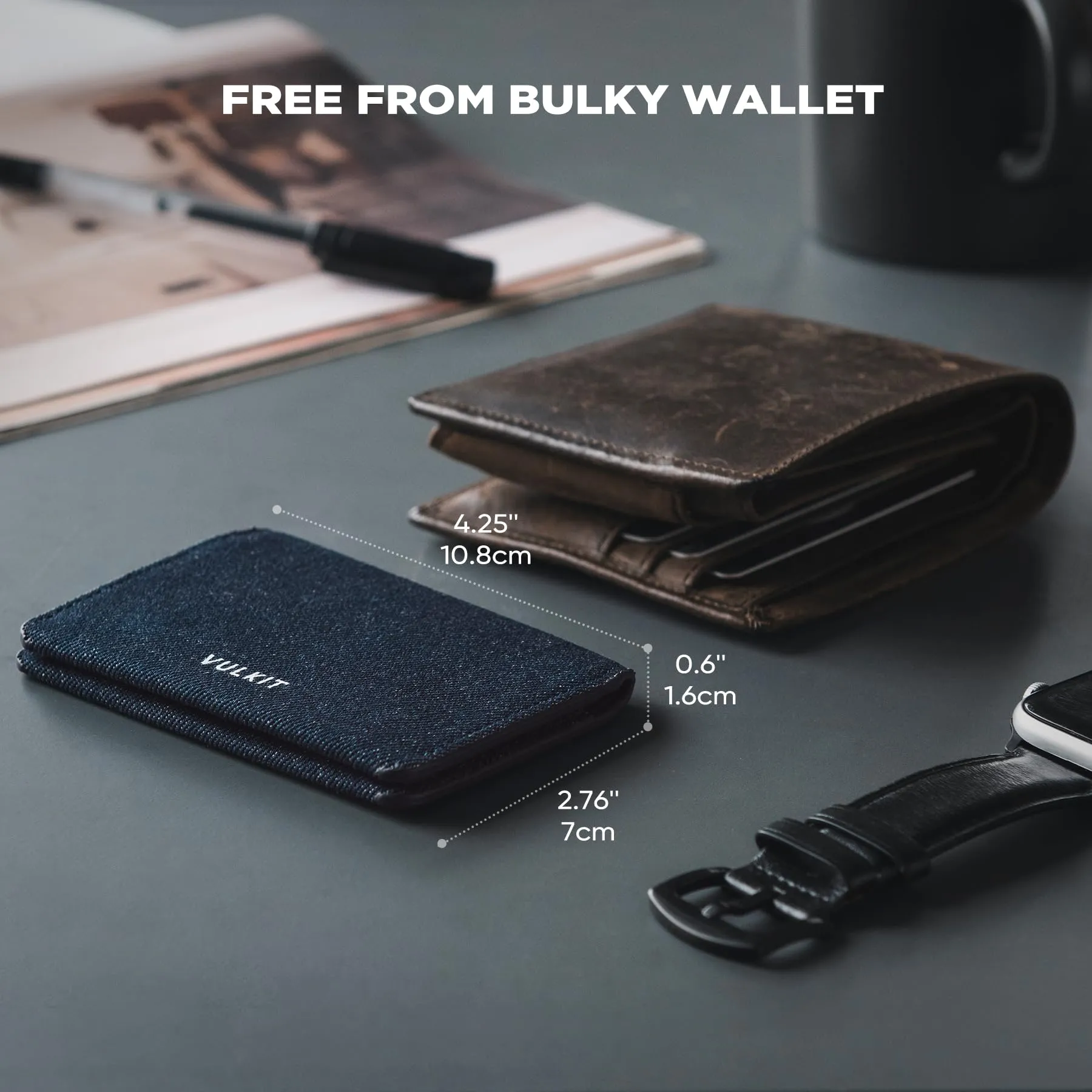 VULKIT Porta Carte di Credito Sottile e Minimalista in Pelle con Protezione RFID Tasca Frontale e Chiusura Magnetica - immagine 4