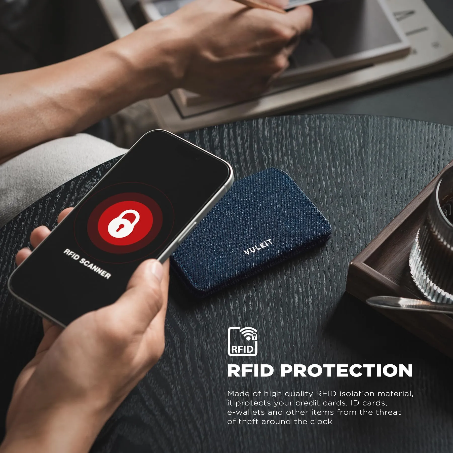 VULKIT Porta Carte di Credito Sottile e Minimalista in Pelle con Protezione RFID Tasca Frontale e Chiusura Magnetica - immagine 5