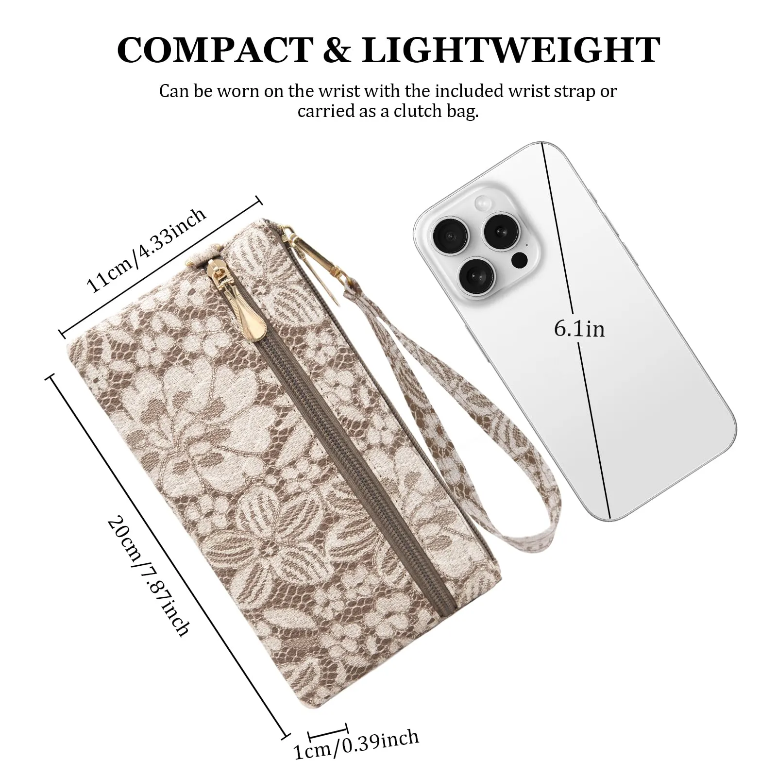 LJCZKA Portafoglio da Polso Pelle Donna Pochette da Polso Zip Grande Capacità Frizione Cellulare Porta Carte con Cinturino da Polso, Portachiavi (Marrone-5) - immagine 3