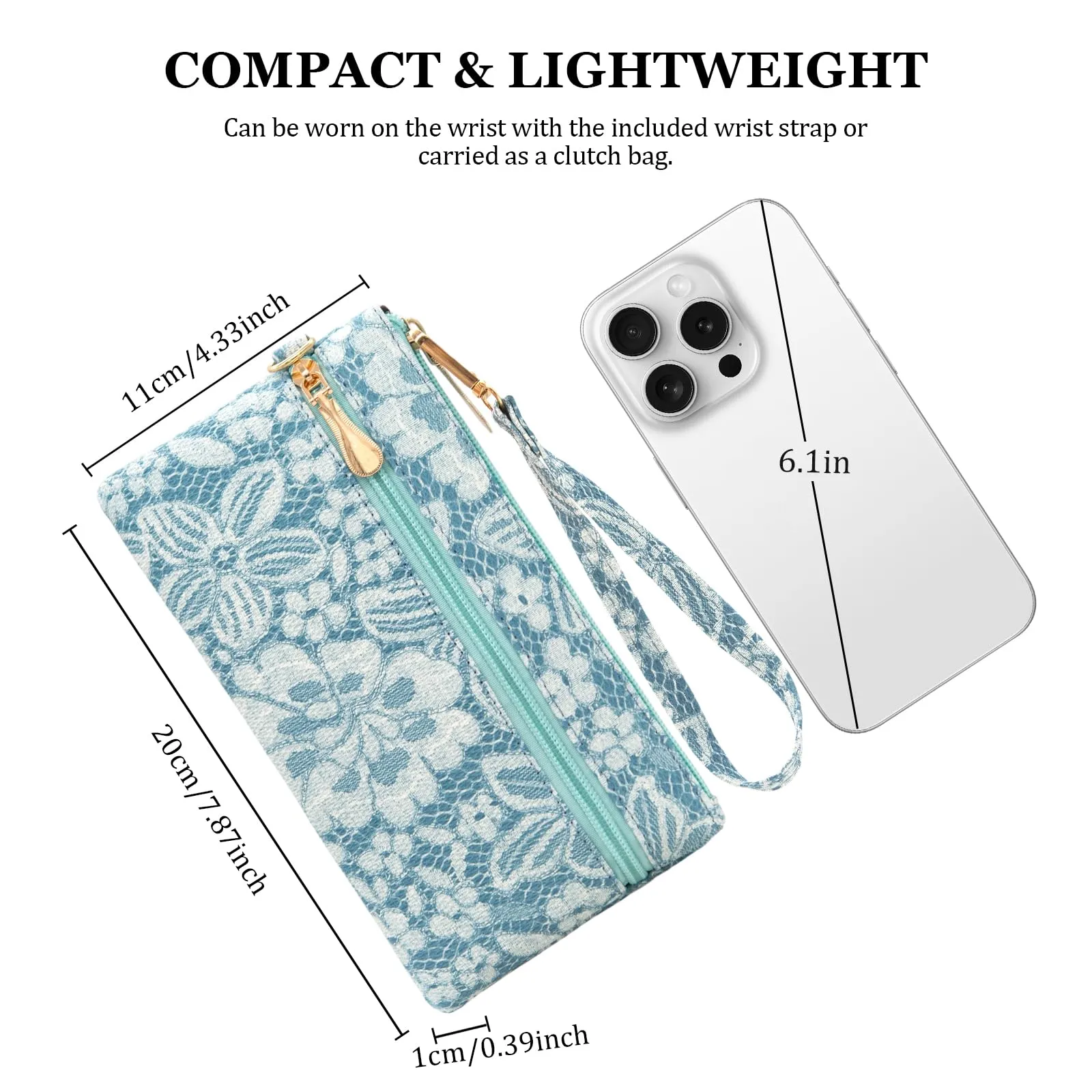 LJCZKA Portafoglio da Polso Pelle Donna Pochette da Polso Zip Grande Capacità Frizione Cellulare Porta Carte con Cinturino da Polso, Portachiavi (Blu-5) - immagine 3