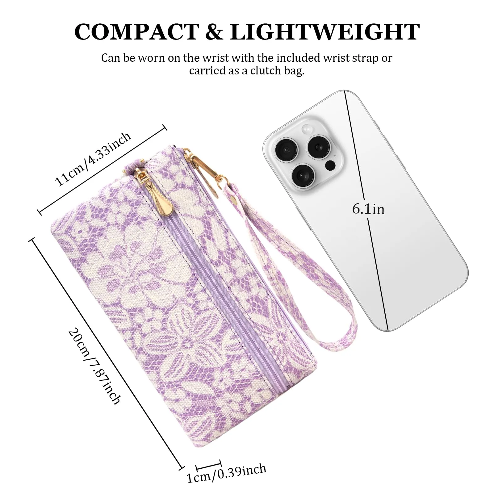 LJCZKA Portafoglio da Polso Pelle Donna Pochette da Polso Zip Grande Capacità Frizione Cellulare Porta Carte con Cinturino da Polso, Portachiavi (Viola-5) - immagine 3