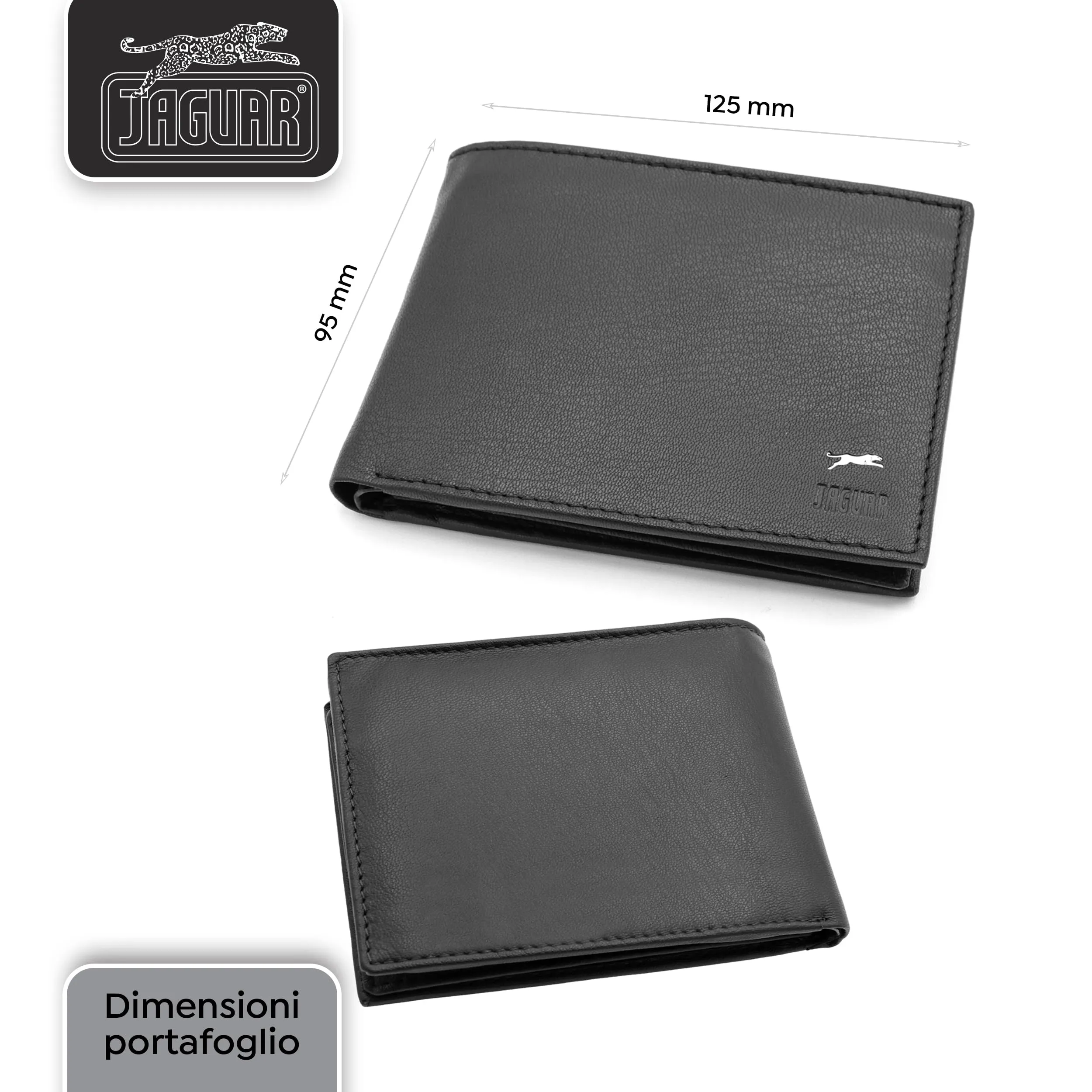JAGUAR Regalo Uomo Cofanetto Portafoglio Uomo in Pelle Nera con Protezione RFID e Portachiavi in Pelle Bycast Color Carbonio, Idea Regalo Originale Compleanno con Elegante Cofanetto in Legno - immagine 4