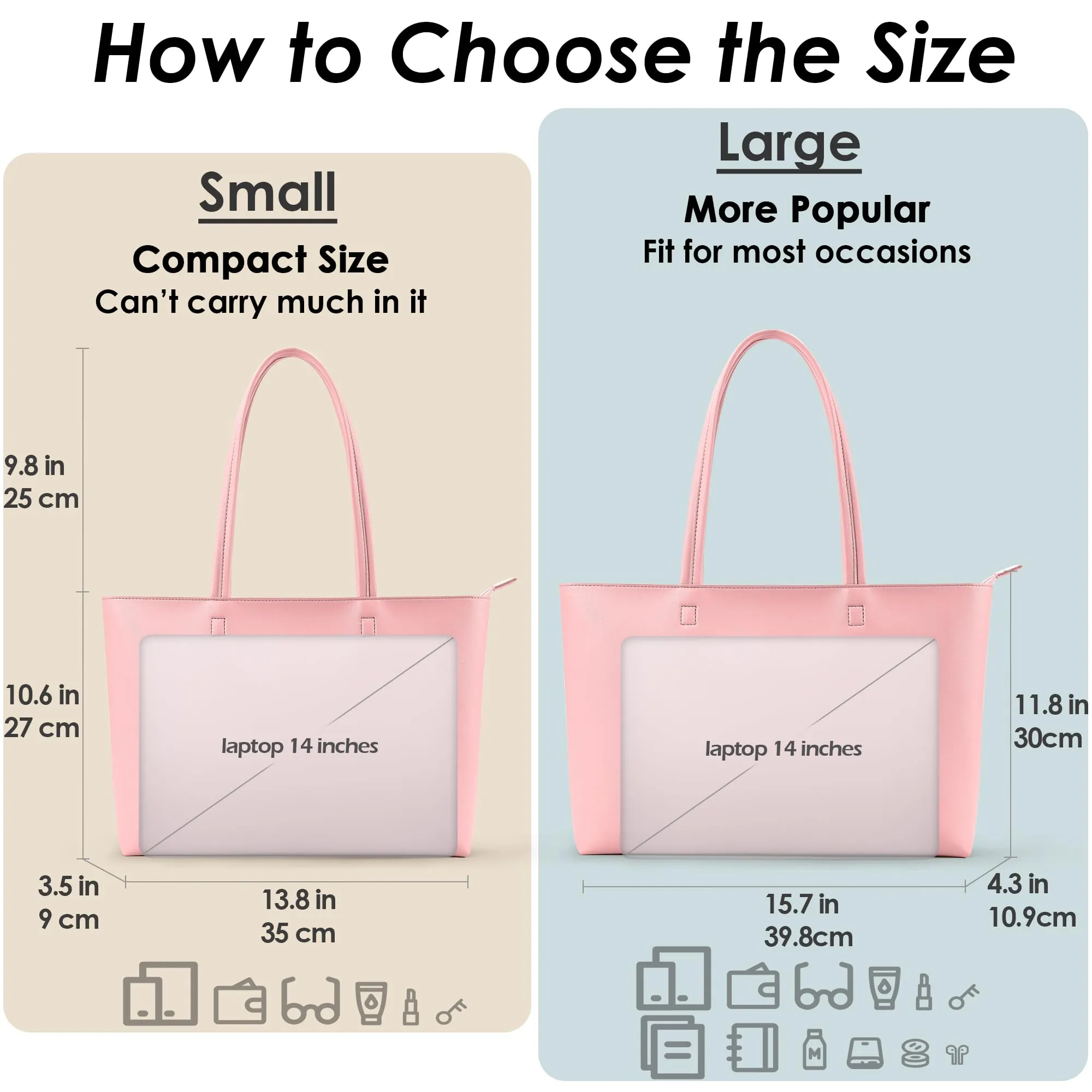 KALIDI Borsa Tote Borse da Donna Borsa a Spalla Grande con Cerniera Impermeabile PU Borse Tote da Donna per Lavoro Scuola Viaggio Uso Quotidiano, Large - immagine 3
