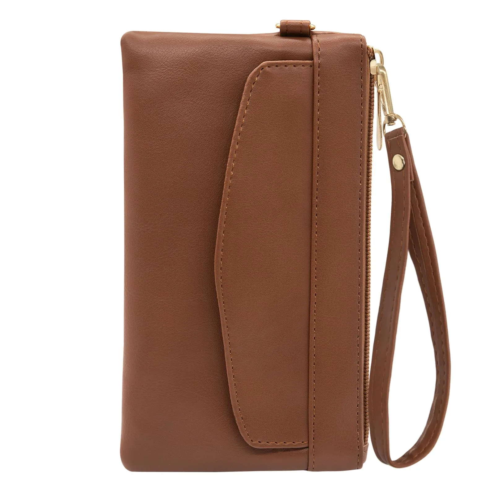LJCZKA Portafoglio da Polso Pelle Donna Pochette da Polso Zip Grande Capacità Frizione Cellulare Porta Carte con Cinturino da Polso, Portachiavi (Marrone-6) - immagine 1