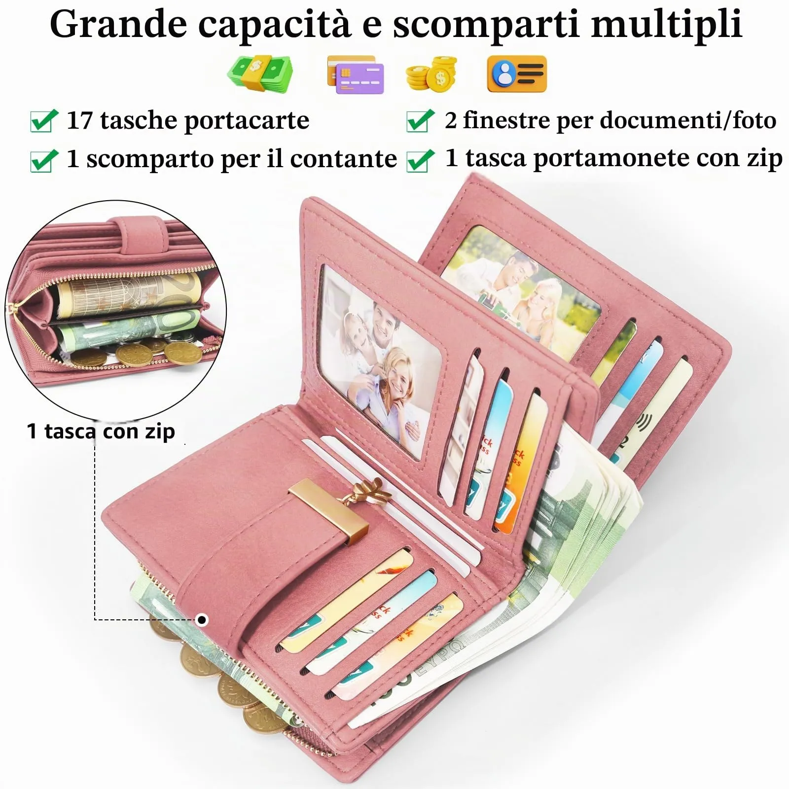 REETEE Portafoglio Donna Piccolo e Compatto Pelle PU con Protezione RFID - immagine 2