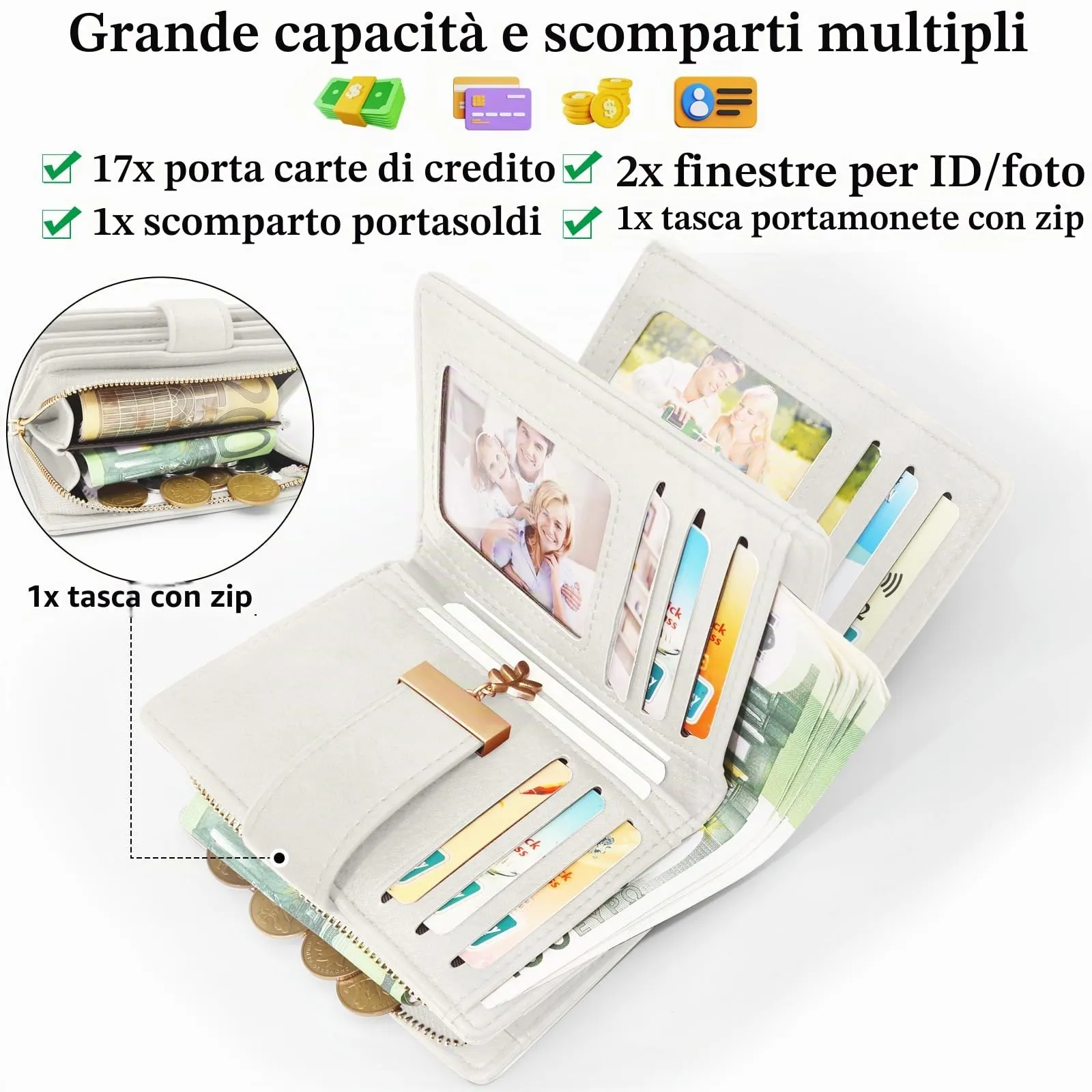 REETEE Portafoglio Donna Piccolo e Compatto Pelle PU con Protezione RFID - immagine 2