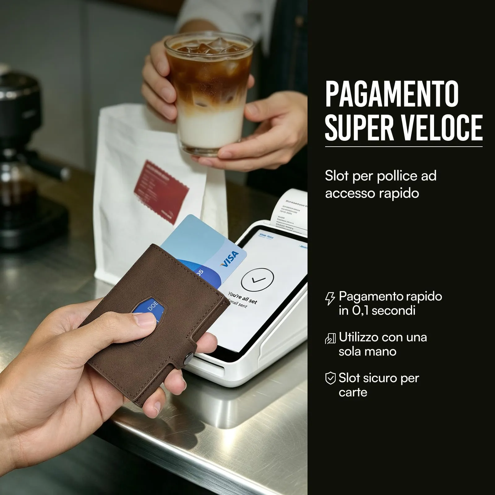 Slimwalt Portafoglio Uomo Spinta Carte a Dito, Portacarte per 14 Posti Carte, Protezione RFID Sottile per Lavoro Viaggio Regalo, Marrone - immagine 2
