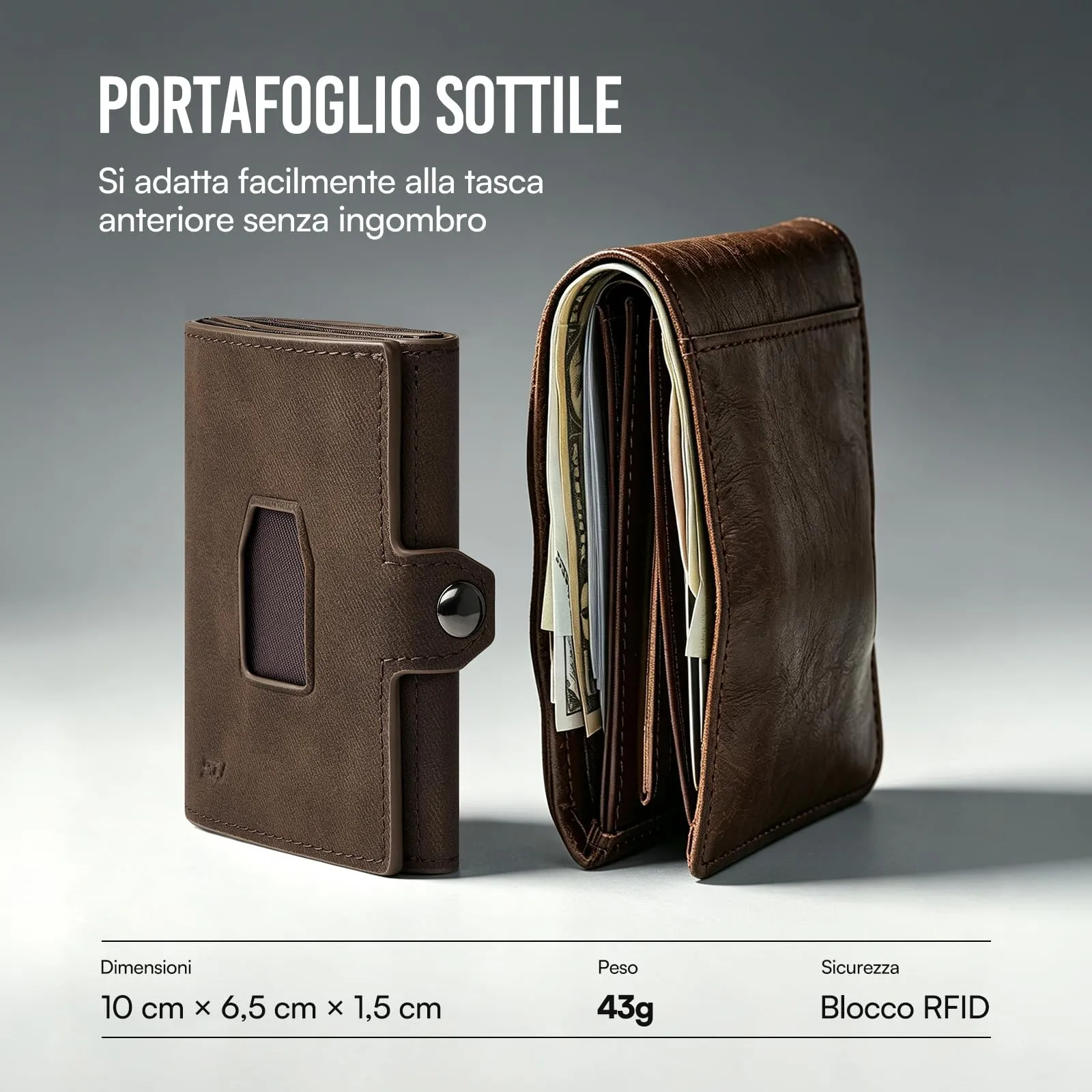 Slimwalt Portafoglio Uomo Spinta Carte a Dito, Portacarte per 14 Posti Carte, Protezione RFID Sottile per Lavoro Viaggio Regalo, Marrone - immagine 3