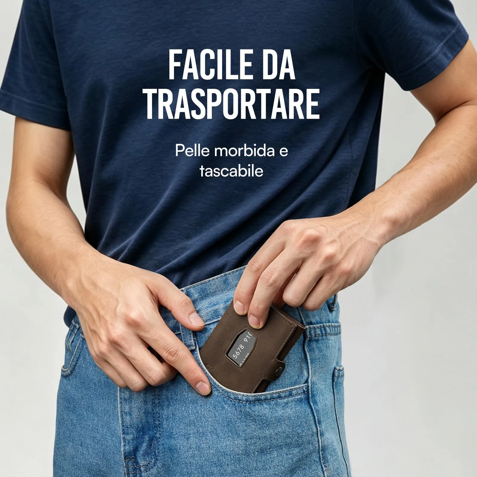 Slimwalt Portafoglio Uomo Spinta Carte a Dito, Portacarte per 14 Posti Carte, Protezione RFID Sottile per Lavoro Viaggio Regalo, Marrone - immagine 4