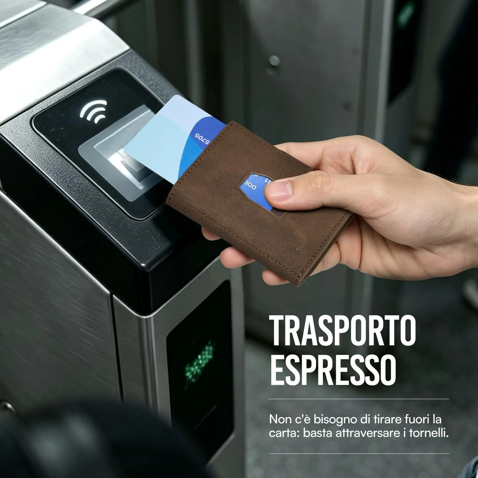 Slimwalt Portafoglio Uomo Spinta Carte a Dito, Portacarte per 14 Posti Carte, Protezione RFID Sottile per Lavoro Viaggio Regalo, Marrone - immagine 6