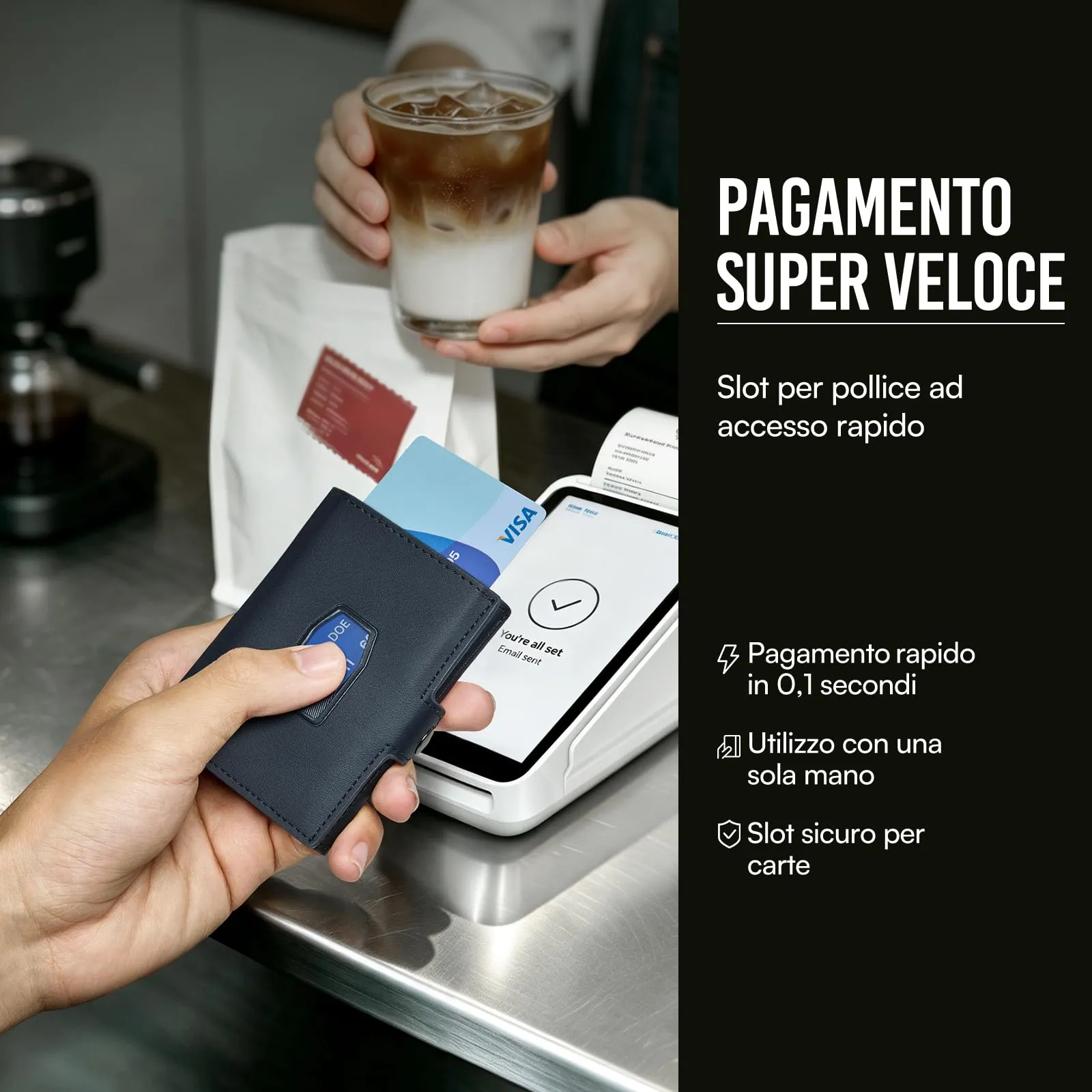 Slimwalt Portafoglio Uomo Spinta Carte a Dito, Portacarte per 14 Posti Carte, Protezione RFID Sottile per Lavoro Viaggio Regalo, Blu - immagine 2