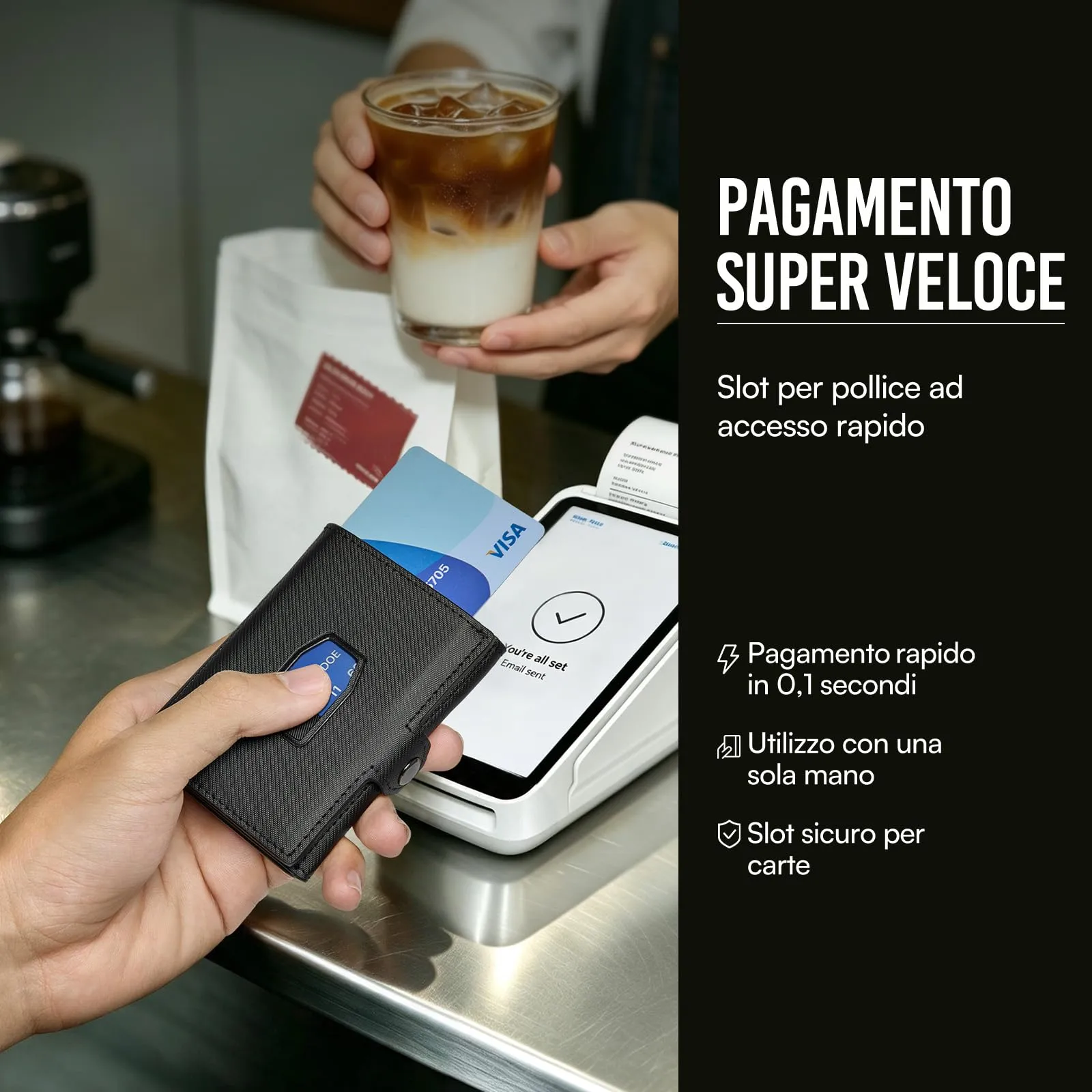 Slimwalt Portafoglio Uomo Spinta Carte a Dito, Portacarte per 14 Posti Carte, Protezione RFID Sottile per Lavoro Viaggio Regalo, Twill Nero - immagine 2