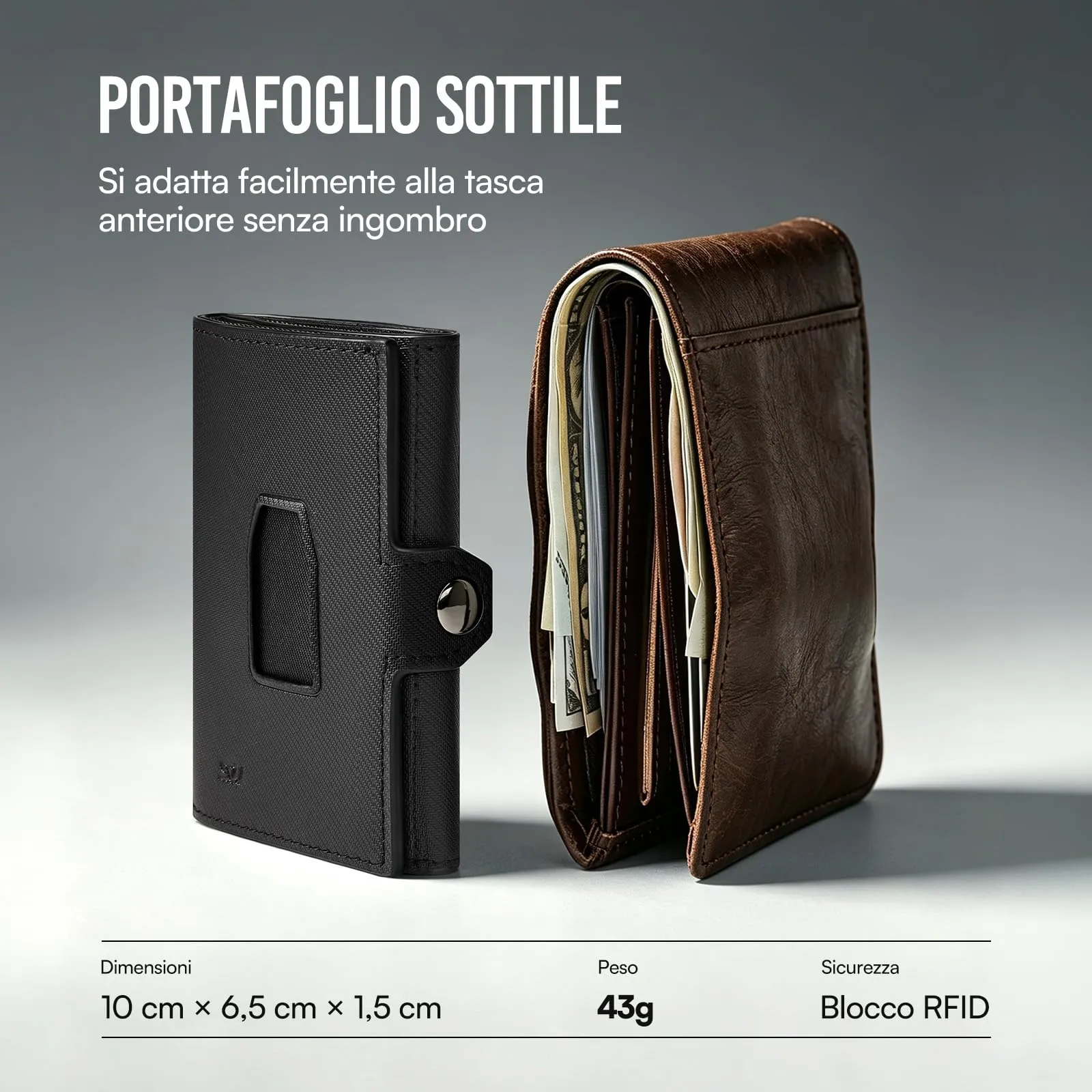 Slimwalt Portafoglio Uomo Spinta Carte a Dito, Portacarte per 14 Posti Carte, Protezione RFID Sottile per Lavoro Viaggio Regalo, Twill Nero - immagine 3