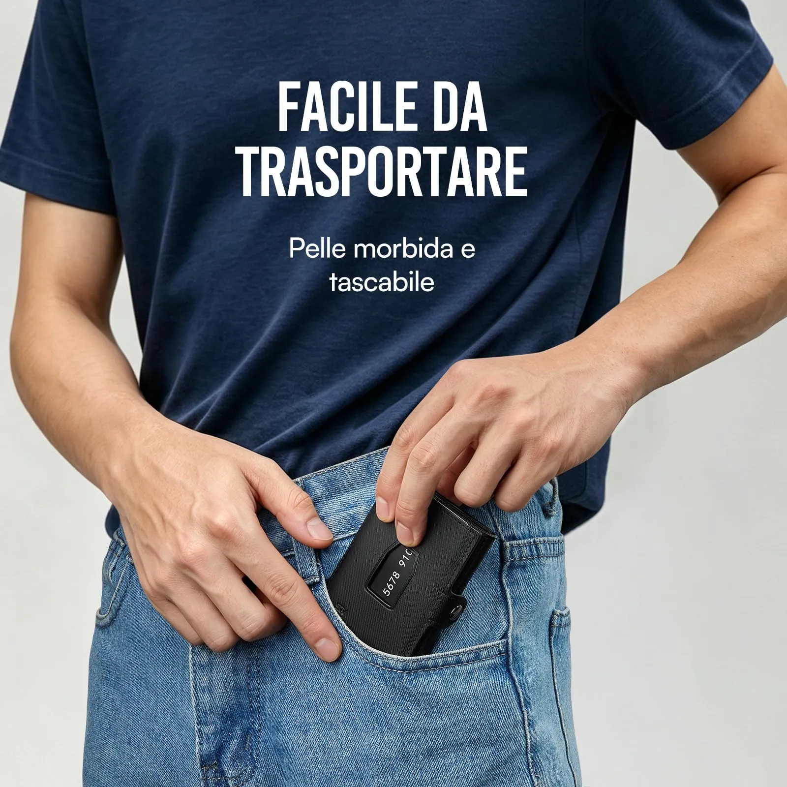 Slimwalt Portafoglio Uomo Spinta Carte a Dito, Portacarte per 14 Posti Carte, Protezione RFID Sottile per Lavoro Viaggio Regalo, Twill Nero - immagine 4