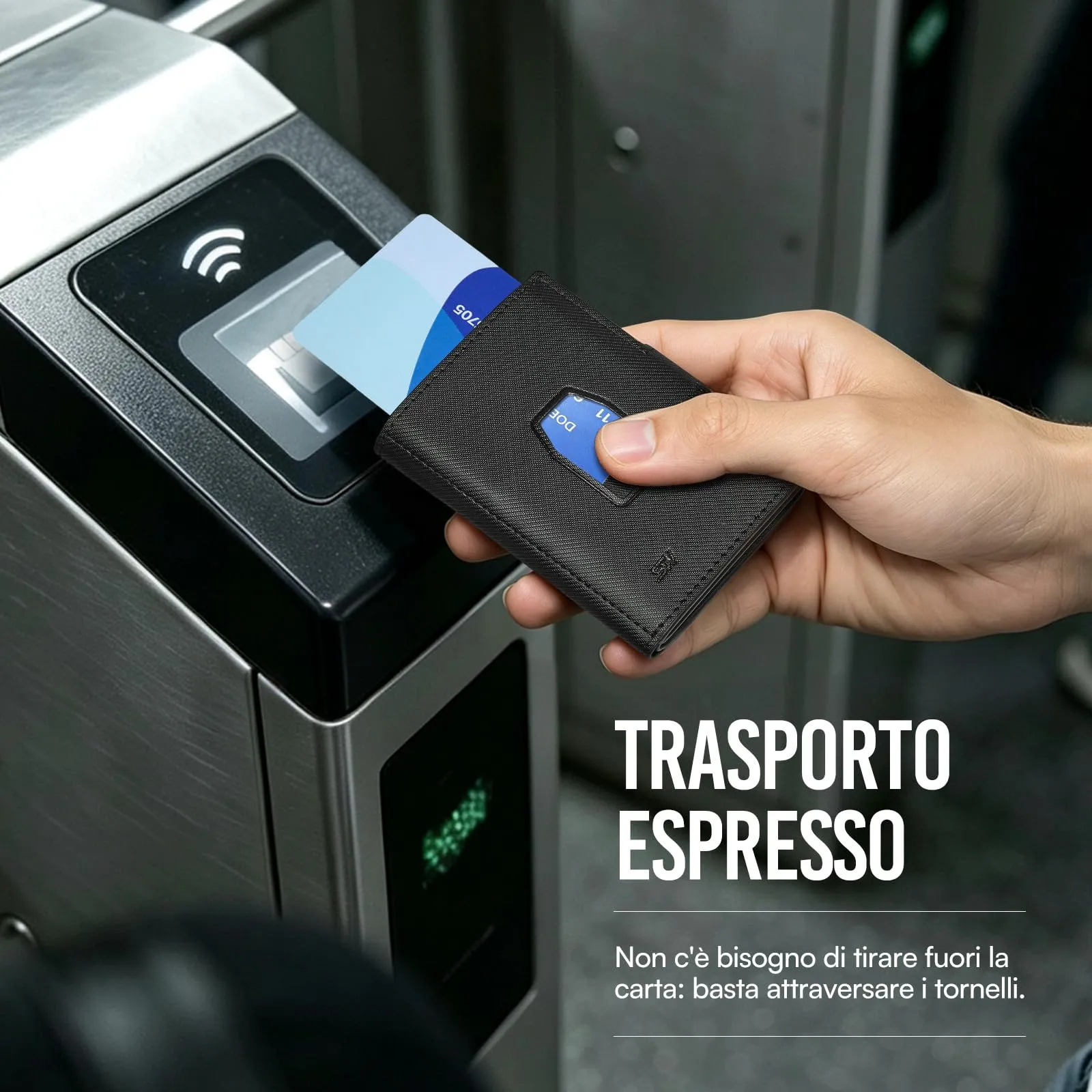 Slimwalt Portafoglio Uomo Spinta Carte a Dito, Portacarte per 14 Posti Carte, Protezione RFID Sottile per Lavoro Viaggio Regalo, Twill Nero - immagine 6