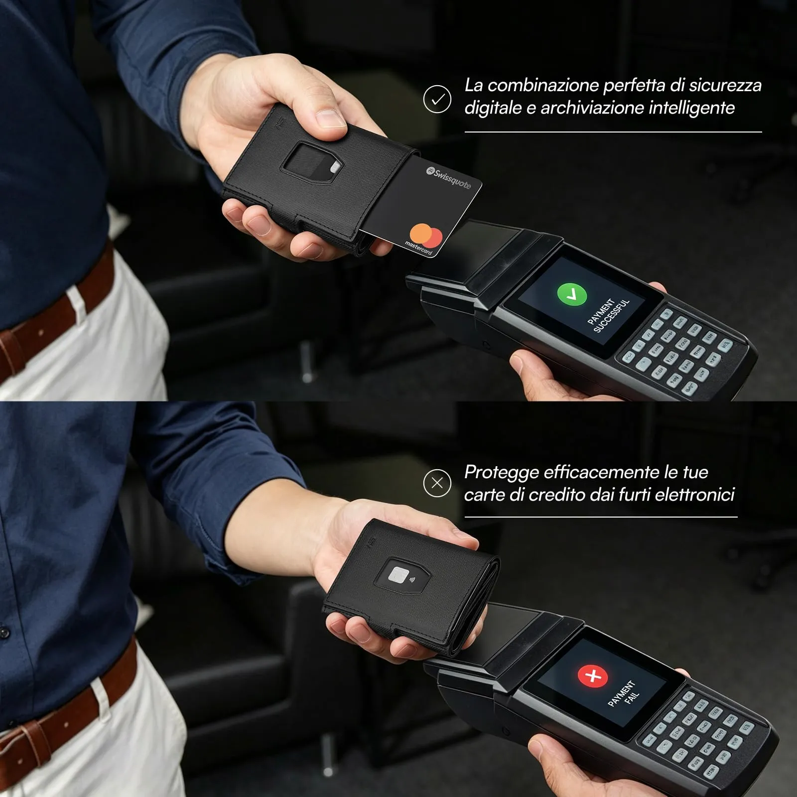 Slimwalt Portafoglio Uomo Spinta Carte a Dito, Portacarte per 14 Posti Carte, Protezione RFID Sottile per Lavoro Viaggio Regalo, Twill Nero - immagine 7