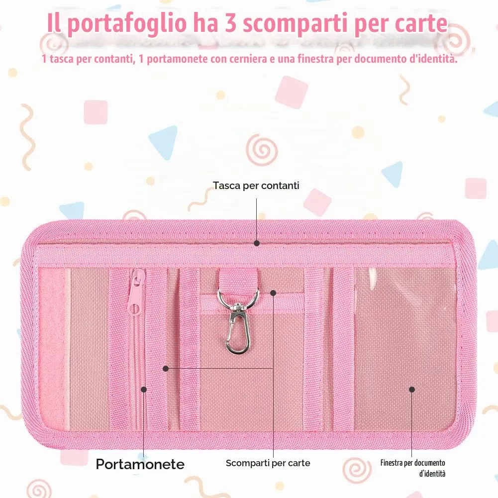 OSDUE Portafoglio Bambini, Portamonete Tre Ante, con Cinghie, Portachiavi A - immagine 3
