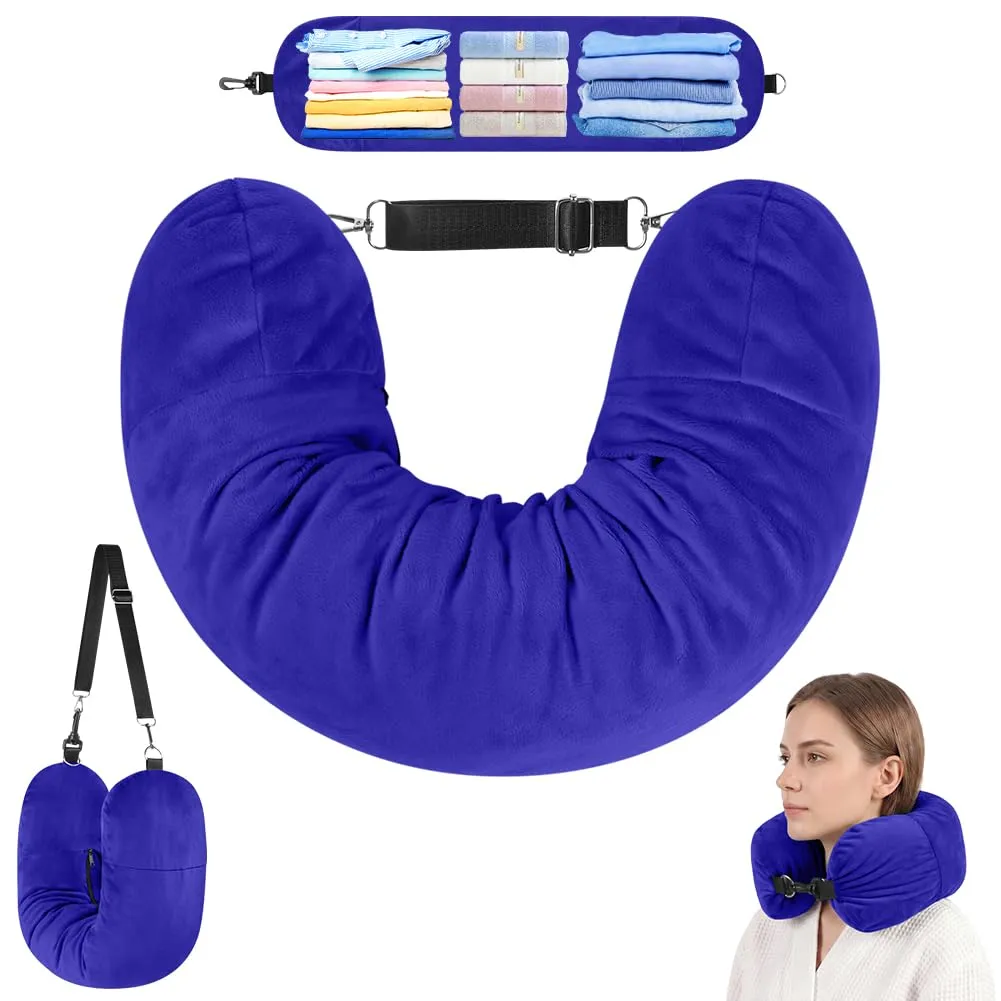 Adiwo Cuscino da Viaggio Riempibile, Blu - immagine 1
