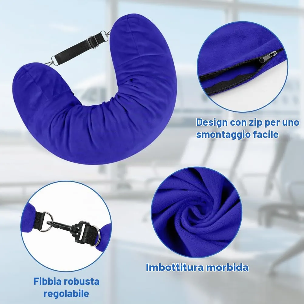 Adiwo Cuscino da Viaggio Riempibile, Blu - immagine 3