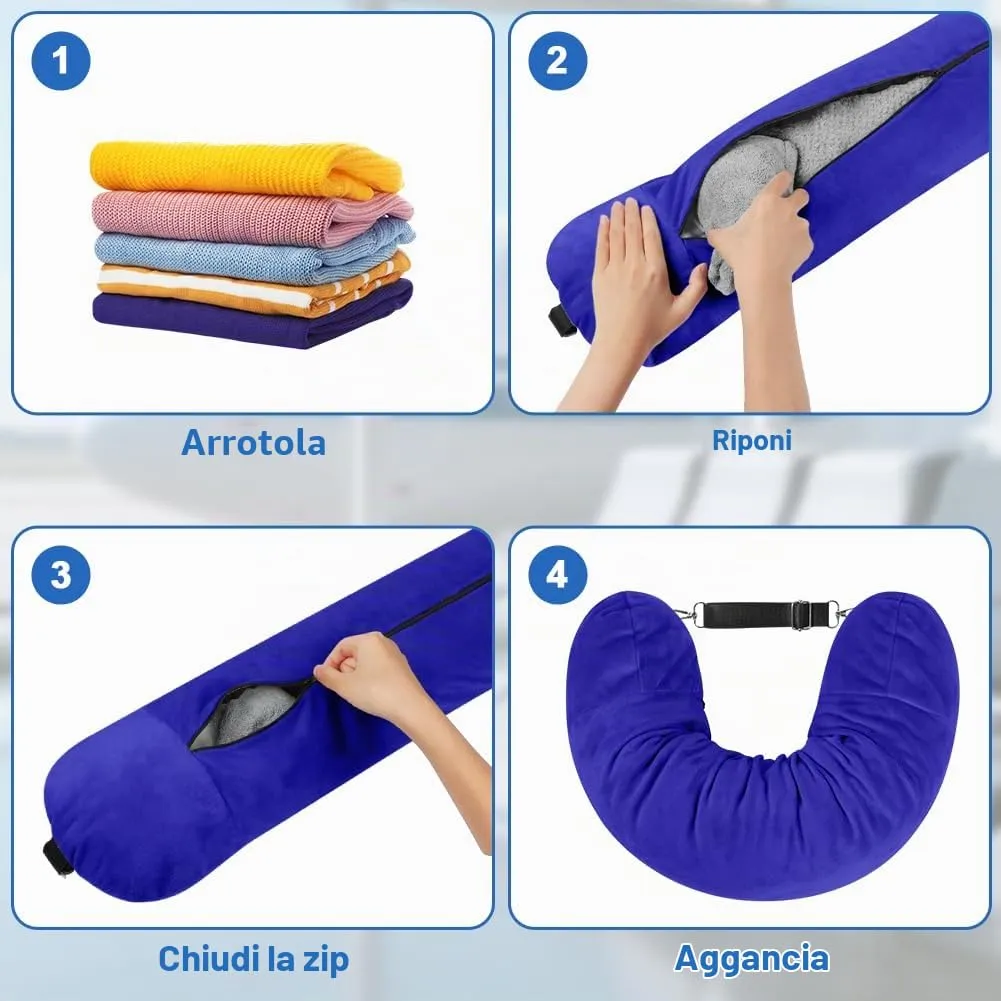 Adiwo Cuscino da Viaggio Riempibile, Blu - immagine 4