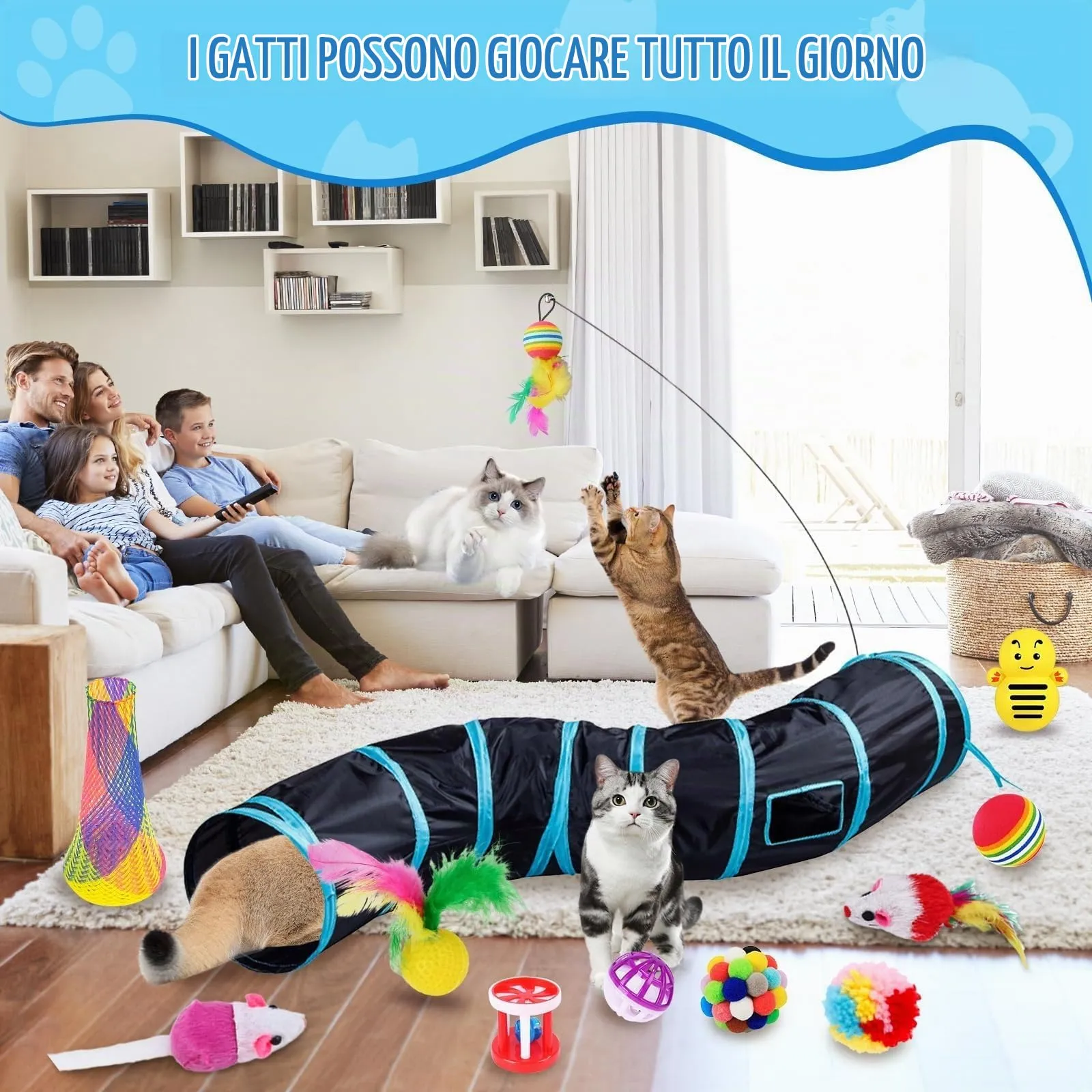 Giochi Tunnel per Gatti in Casa, 42 Pezzi Giocattoli Interattivi per Gatti - immagine 2