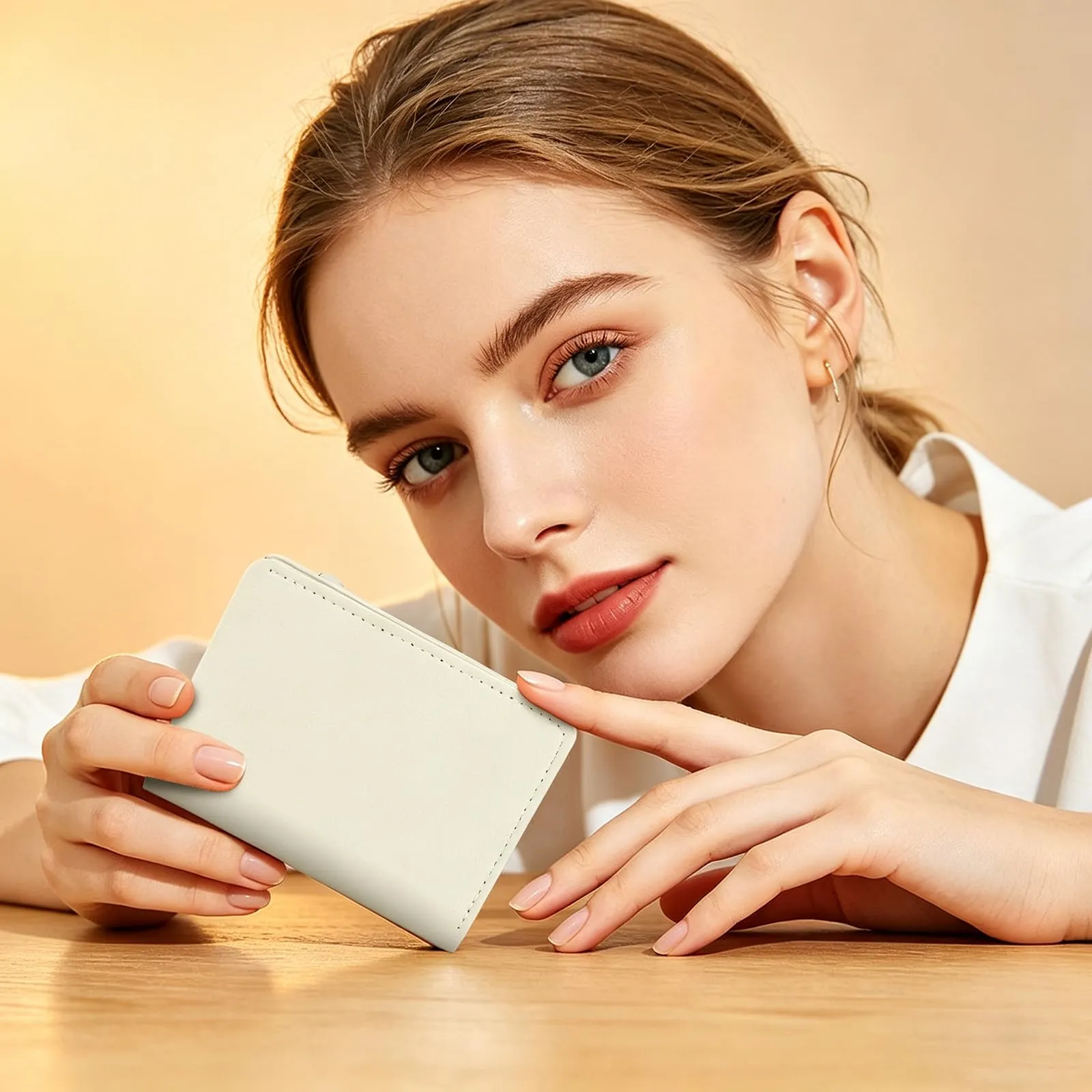 AfitLulu Piccolo Portafoglio Donna Ultra Sottile Portacarte Donna (Bianco) - immagine 5