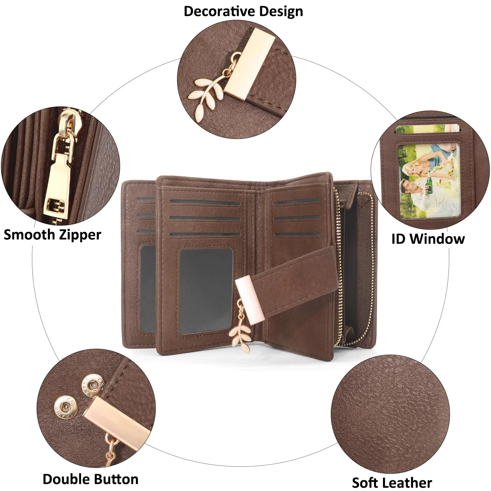 REETEE Portafoglio Donna Piccolo e Compatto Pelle PU con Protezione RFID (Caffè) - immagine 3
