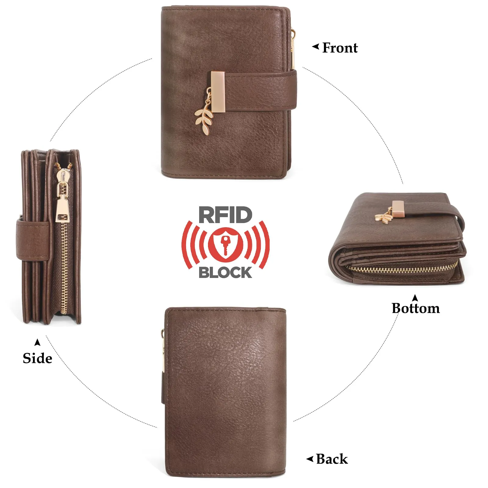 REETEE Portafoglio Donna Piccolo e Compatto Pelle PU con Protezione RFID (Caffè) - immagine 6