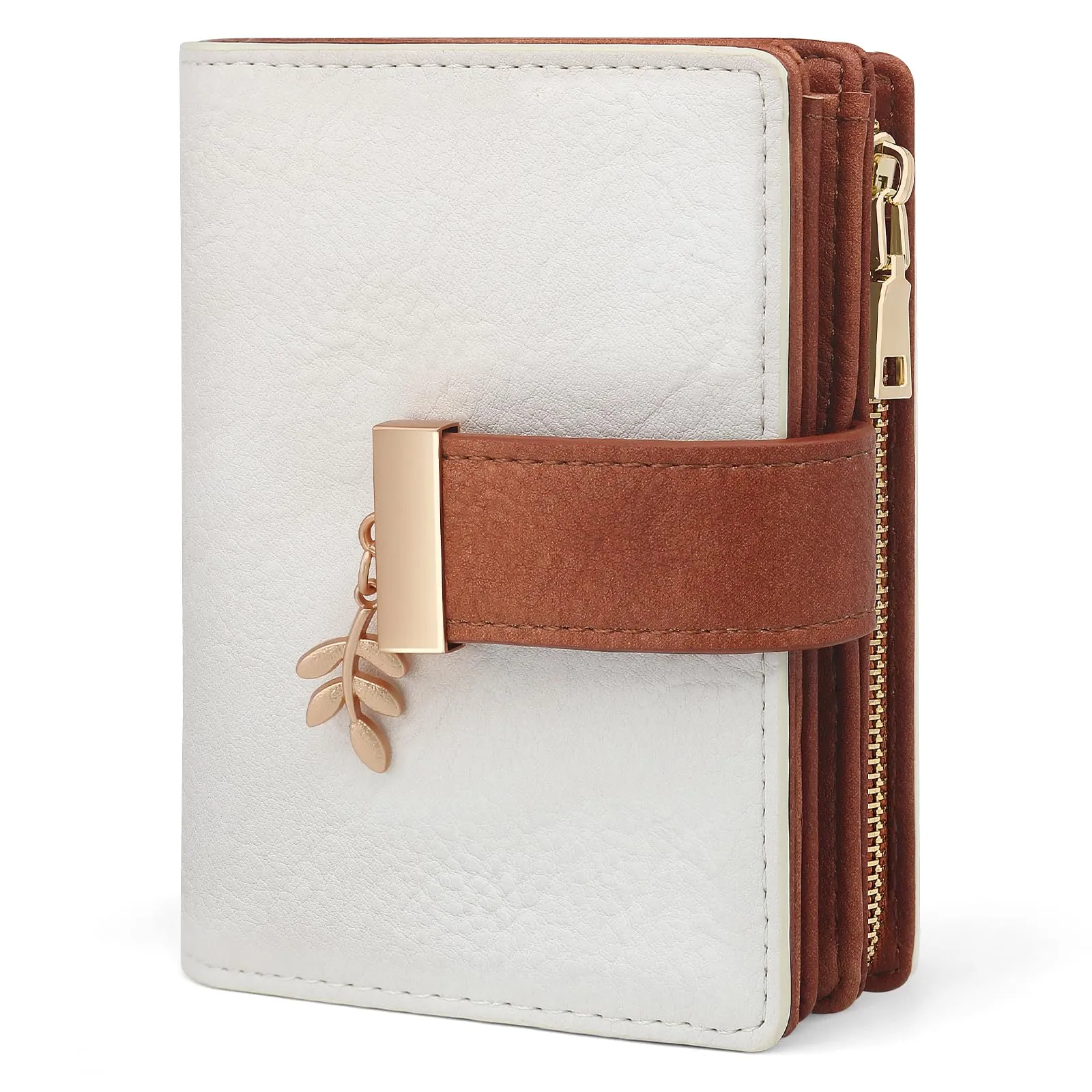 REETEE Portafoglio Donna Piccolo e Compatto Pelle PU con Protezione RFID (marrone-bianco) - immagine 1