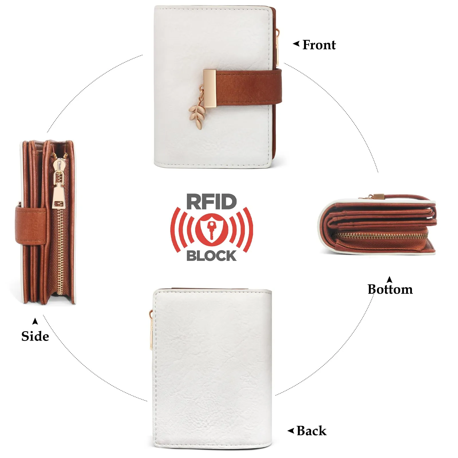 REETEE Portafoglio Donna Piccolo e Compatto Pelle PU con Protezione RFID (marrone-bianco) - immagine 6