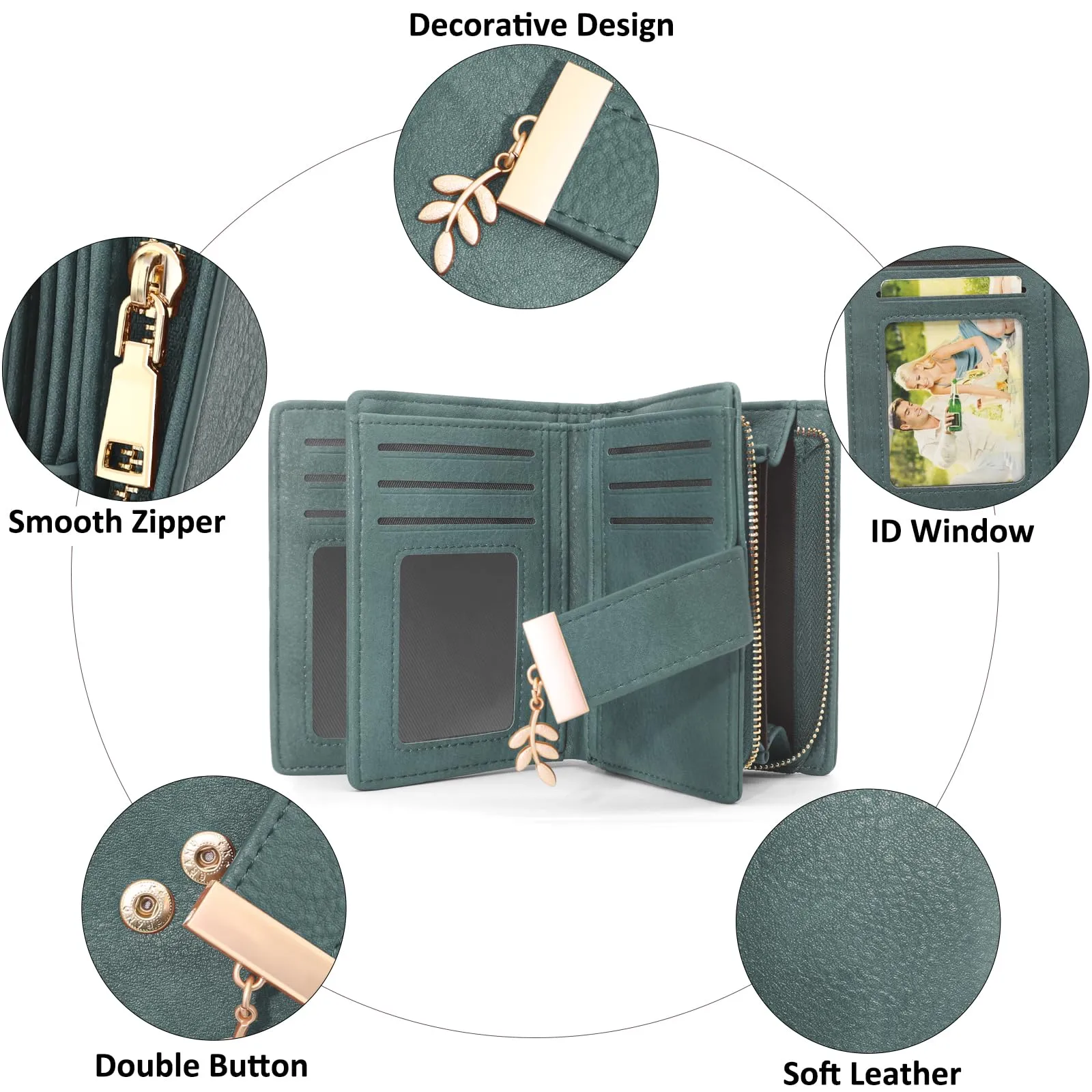 REETEE Portafoglio Donna Piccolo e Compatto Pelle PU con Protezione RFID (verde scuro) - immagine 3