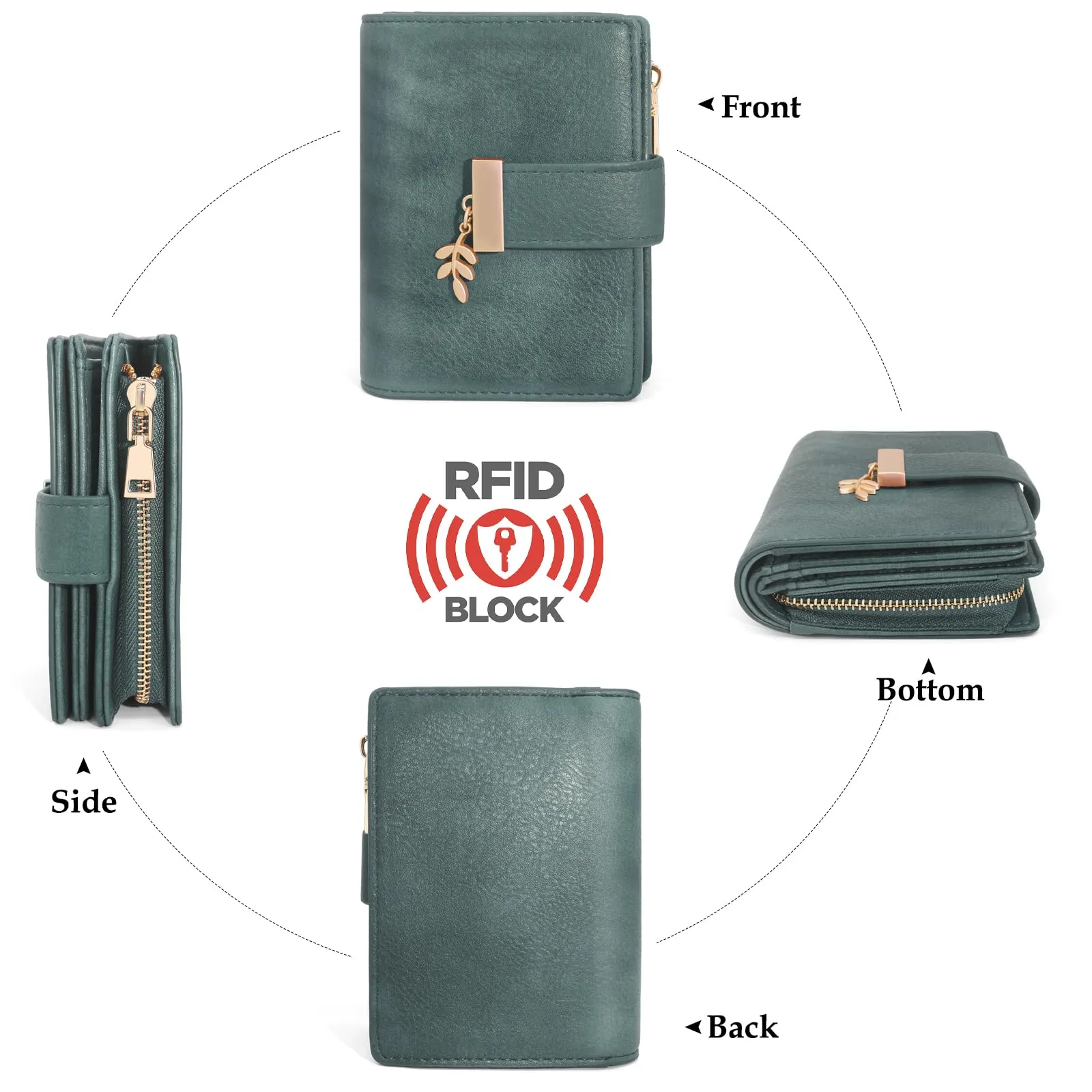 REETEE Portafoglio Donna Piccolo e Compatto Pelle PU con Protezione RFID (verde scuro) - immagine 6