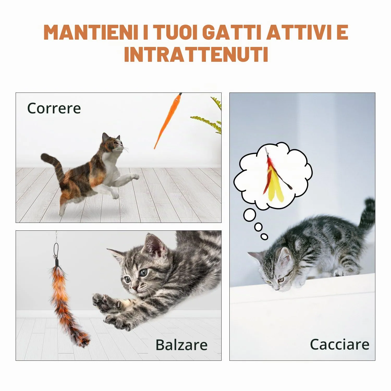 Pawaboo Feather Teaser Cat Toy, 7PCS Extensible Interactive Feather Wand - immagine 2