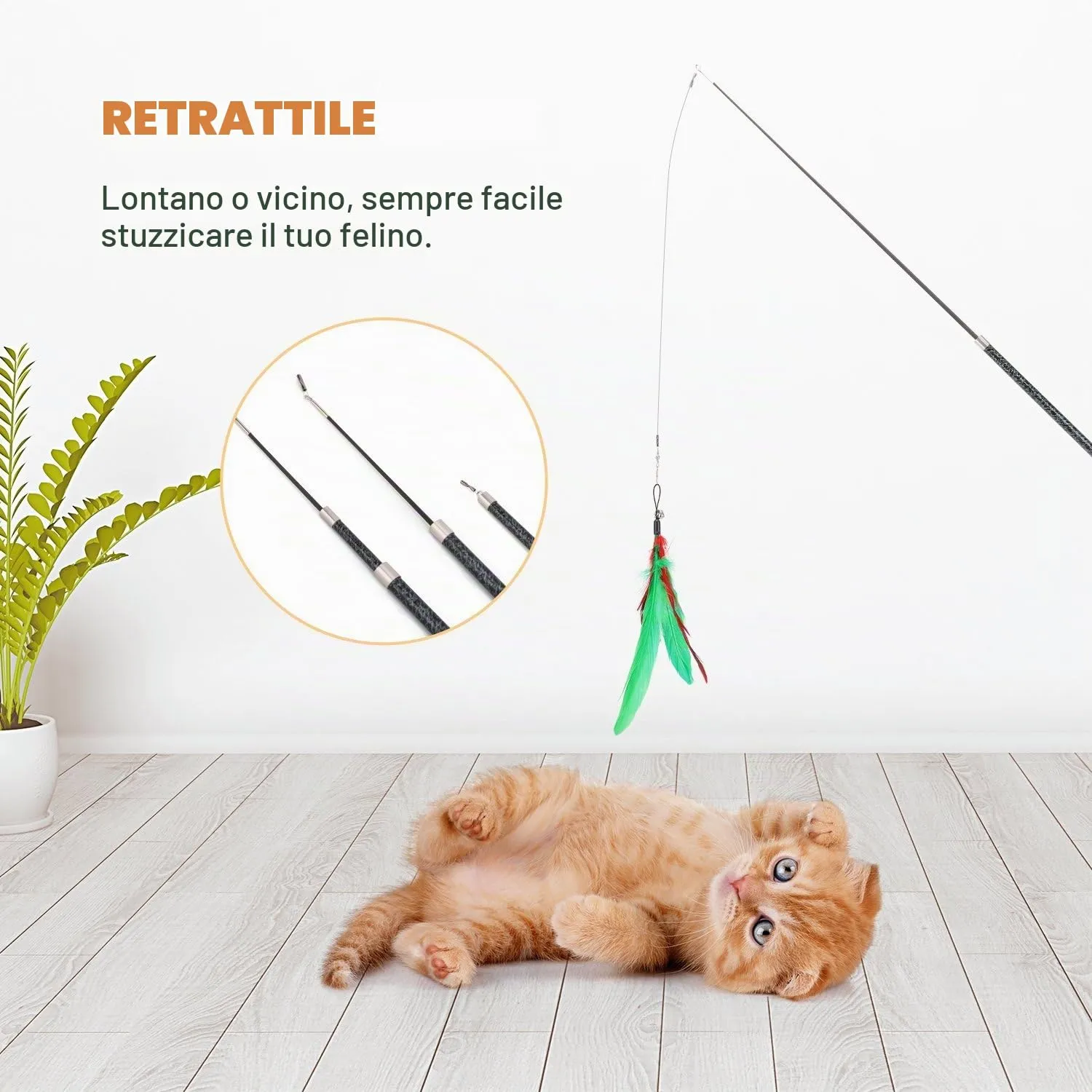Pawaboo Feather Teaser Cat Toy, 7PCS Extensible Interactive Feather Wand - immagine 4