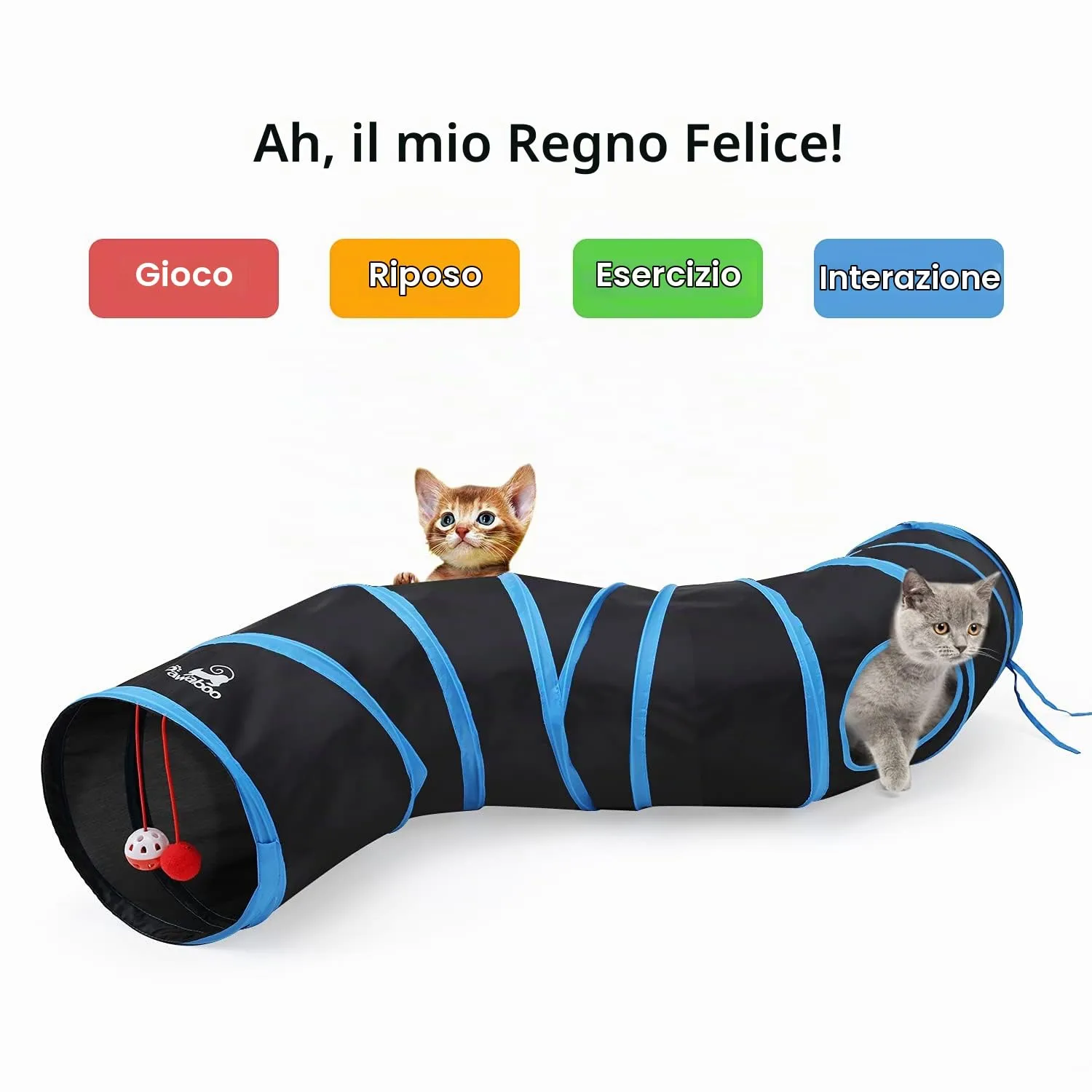 Pawaboo Tunnel Gatto con Pallina Gioco, Pieghevole ed Espandibile, 25x97 cm - immagine 3