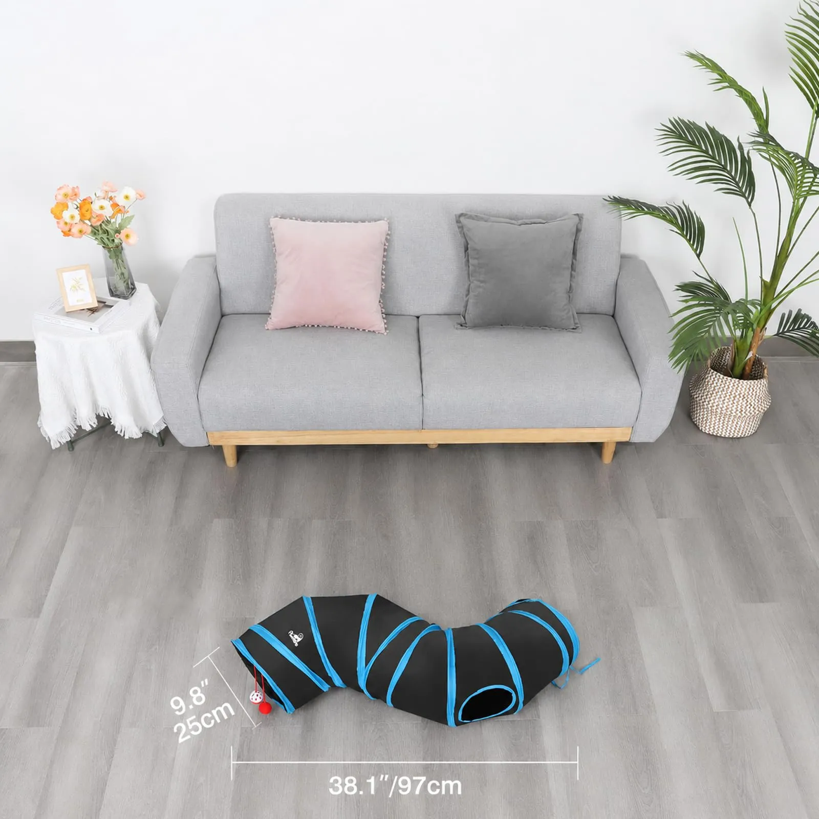 Pawaboo Tunnel Gatto con Pallina Gioco, Pieghevole ed Espandibile, 25x97 cm - immagine 5