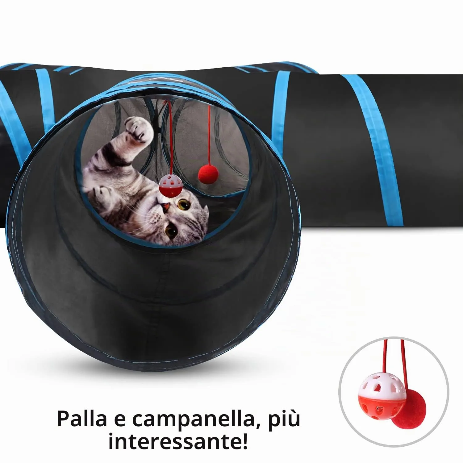 Pawaboo Tunnel Gatto con Pallina Gioco, Pieghevole ed Espandibile, 25x53 cm - immagine 4