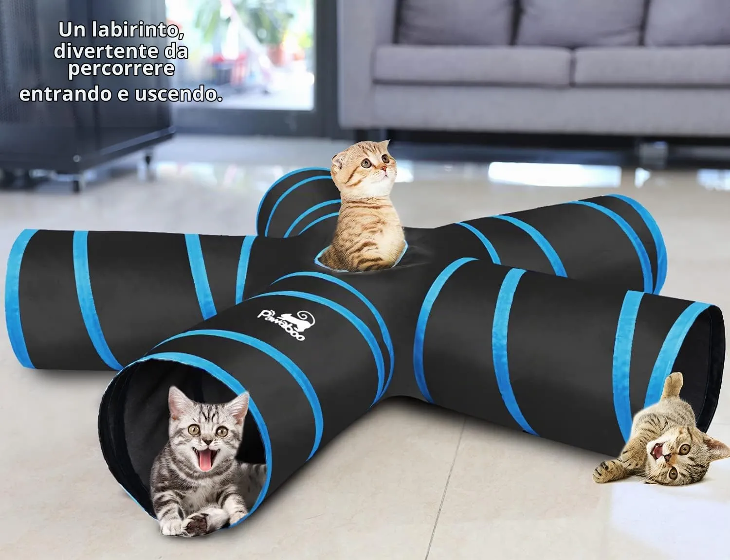 Pawaboo Tunnel Gatto con Pallina Gioco, Pieghevole ed Espandibile, 25x53 cm - immagine 7
