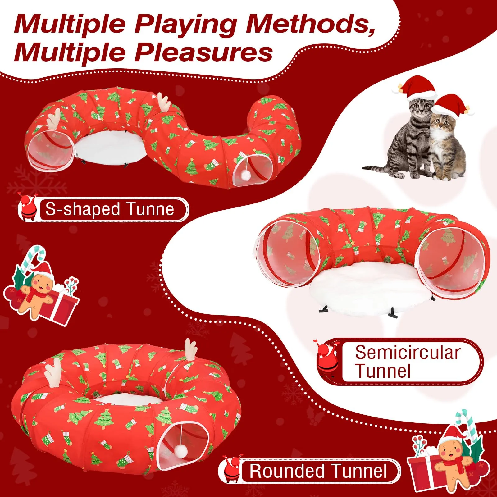 Tivray 90 cm Letto Tunnel per Gatti ad Albero di Natale con Cuscino Morbido - immagine 3
