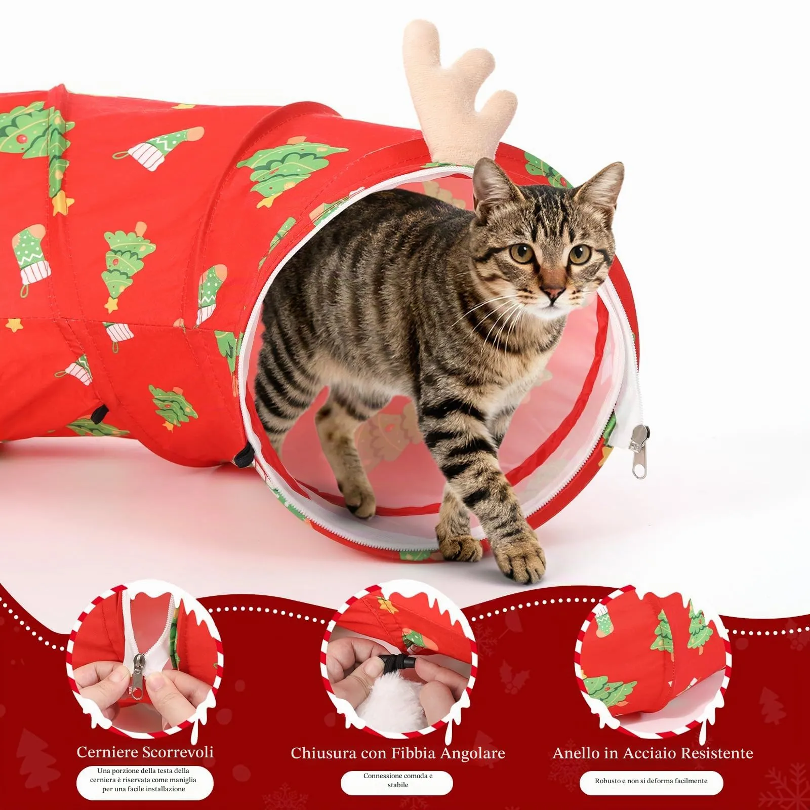 Tivray 90 cm Letto Tunnel per Gatti ad Albero di Natale con Cuscino Morbido - immagine 4