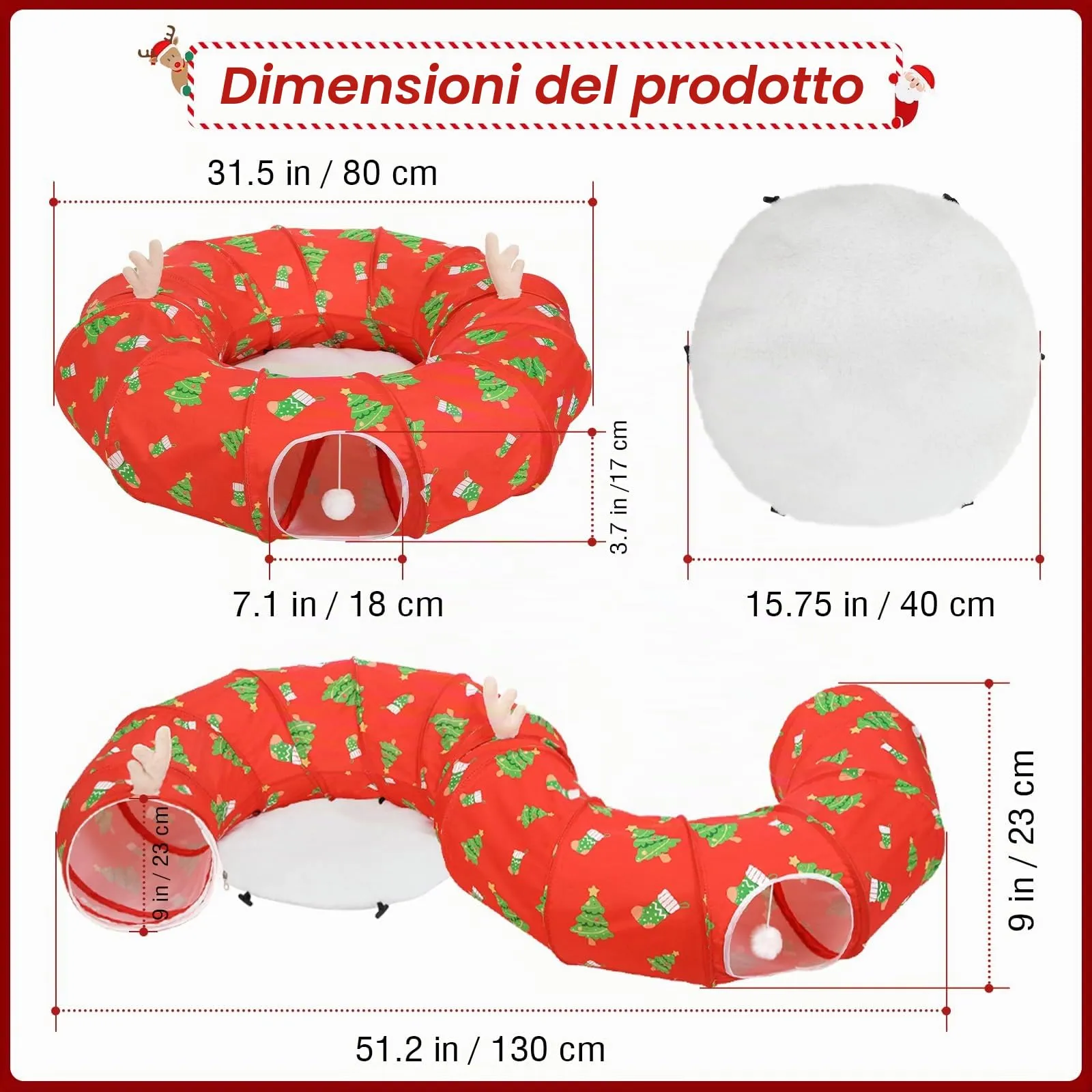 Tivray 90 cm Letto Tunnel per Gatti ad Albero di Natale con Cuscino Morbido - immagine 7