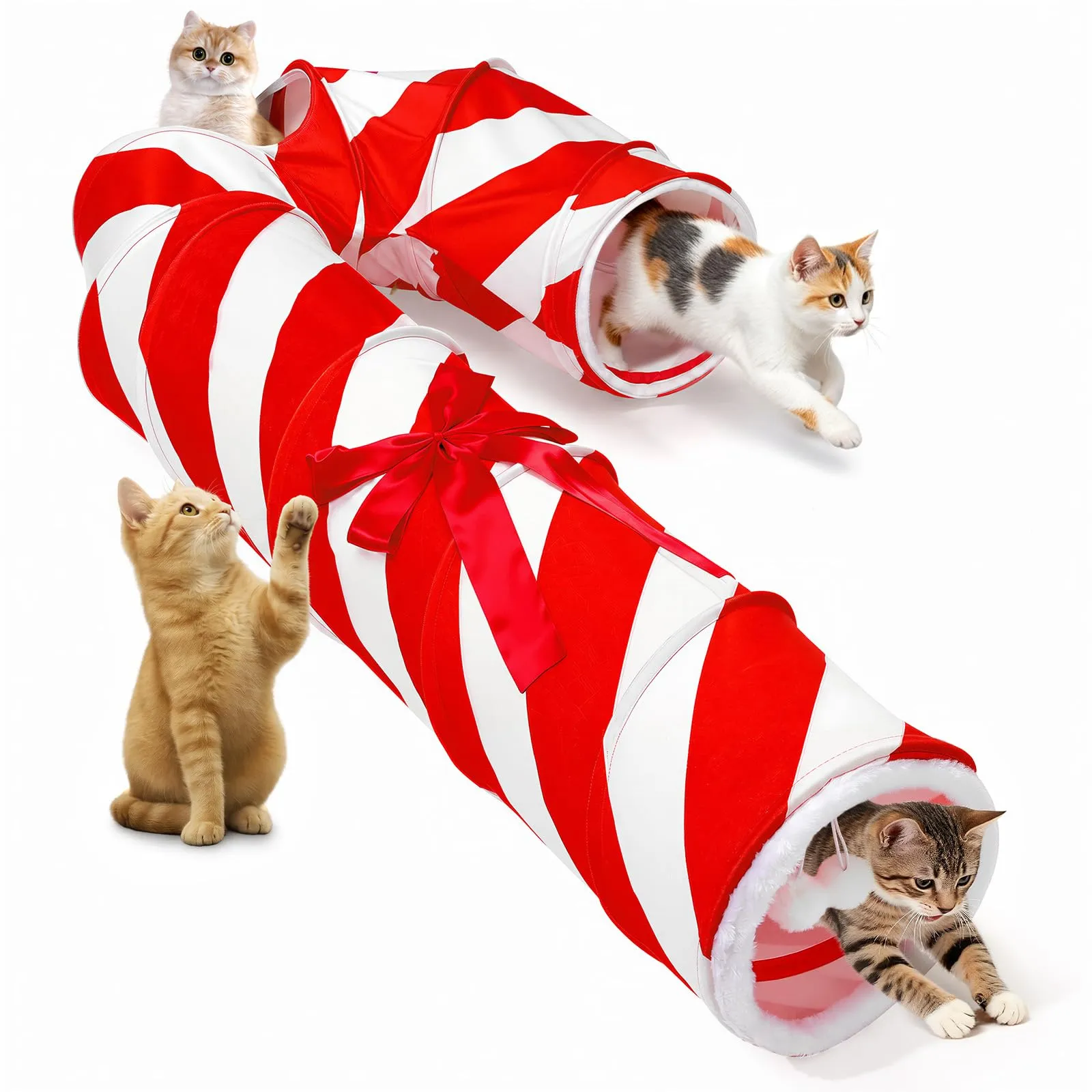 Tivray Tunnel di Natale per Gatti con 2 Palline Interattive, Rosso+Bianco - immagine 1