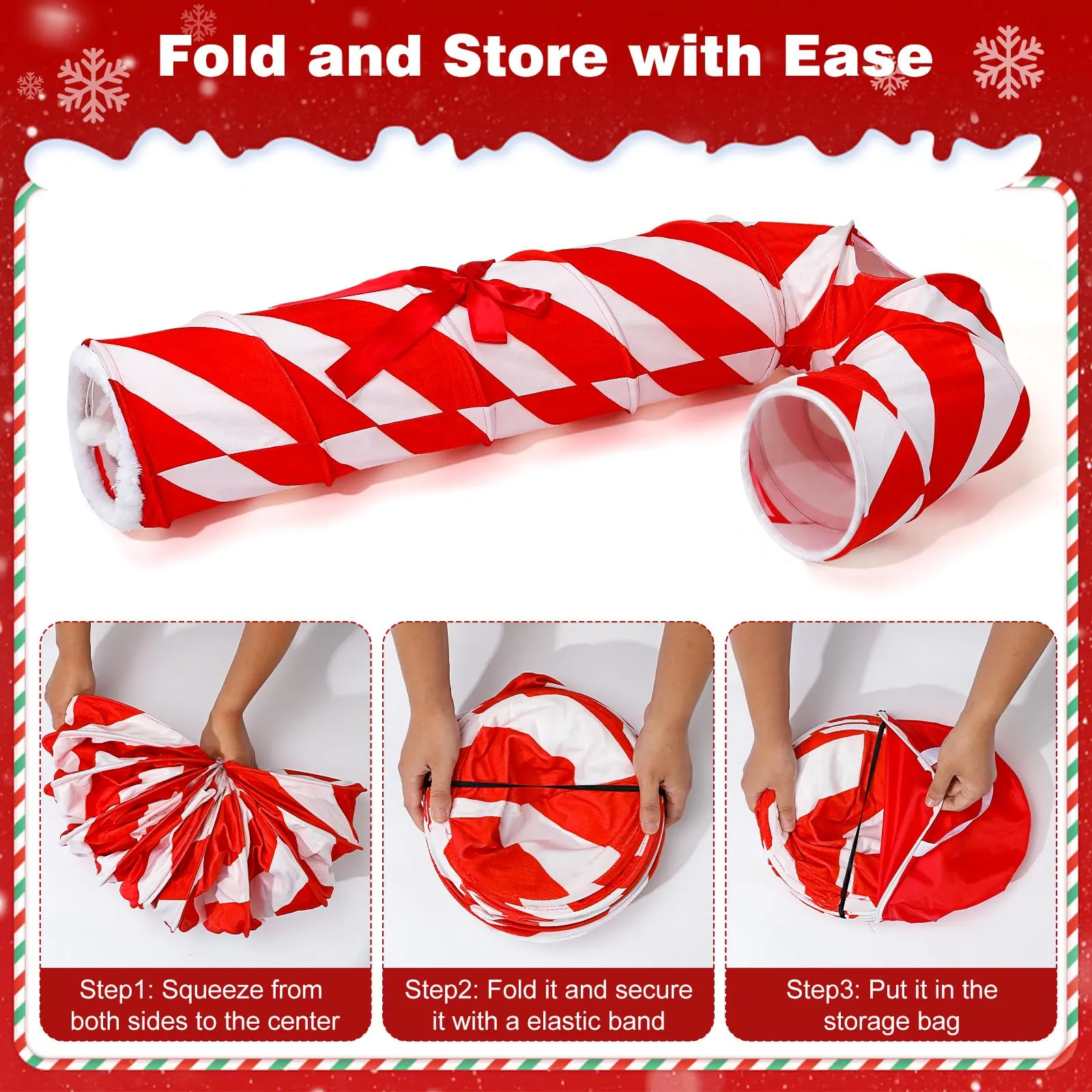 Tivray Tunnel di Natale per Gatti con 2 Palline Interattive, Rosso+Bianco - immagine 5