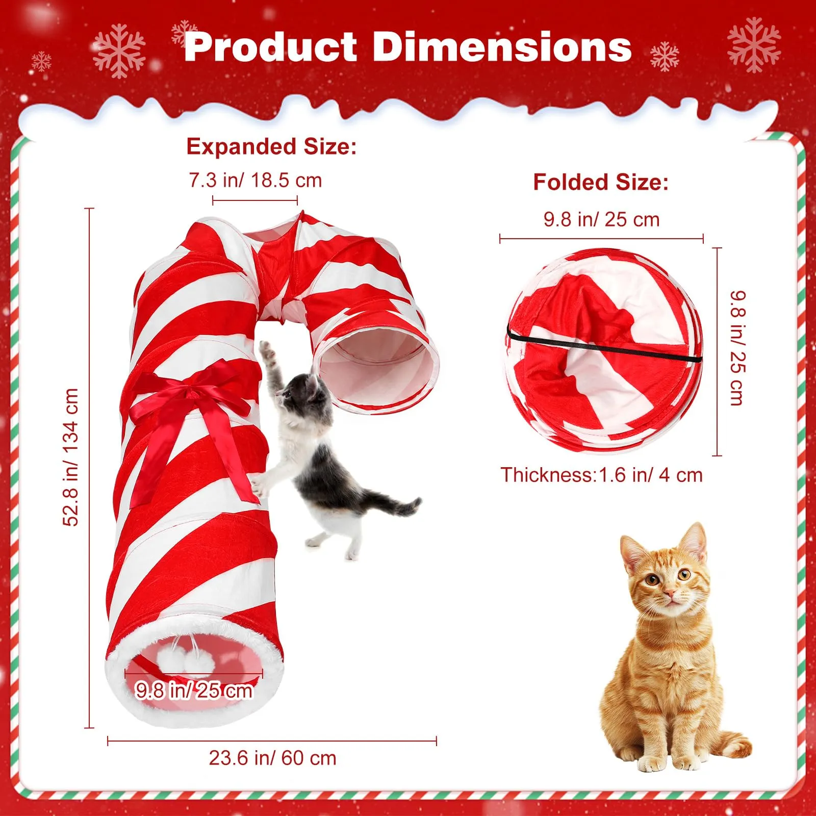 Tivray Tunnel di Natale per Gatti con 2 Palline Interattive, Rosso+Bianco - immagine 6