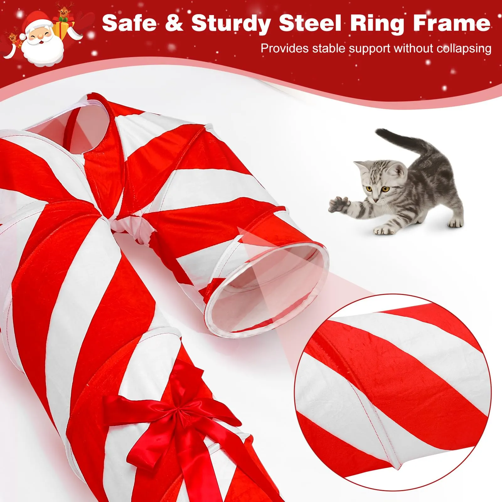 Tivray Tunnel di Natale per Gatti con 2 Palline Interattive, Rosso+Bianco - immagine 7