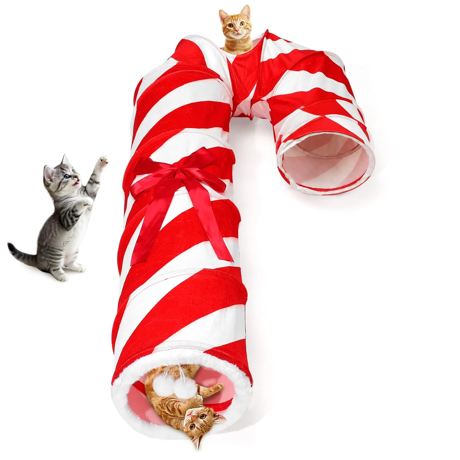 Tivray Tunnel di Natale per Gatti con 2 Palline Interattive, Rosso+Bianco - immagine 8
