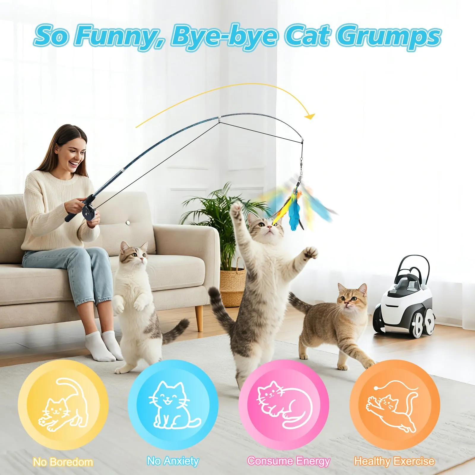 Pawaboo Giochi Interattivi con Piume Rettrattile Bacchette per Gatti - immagine 4