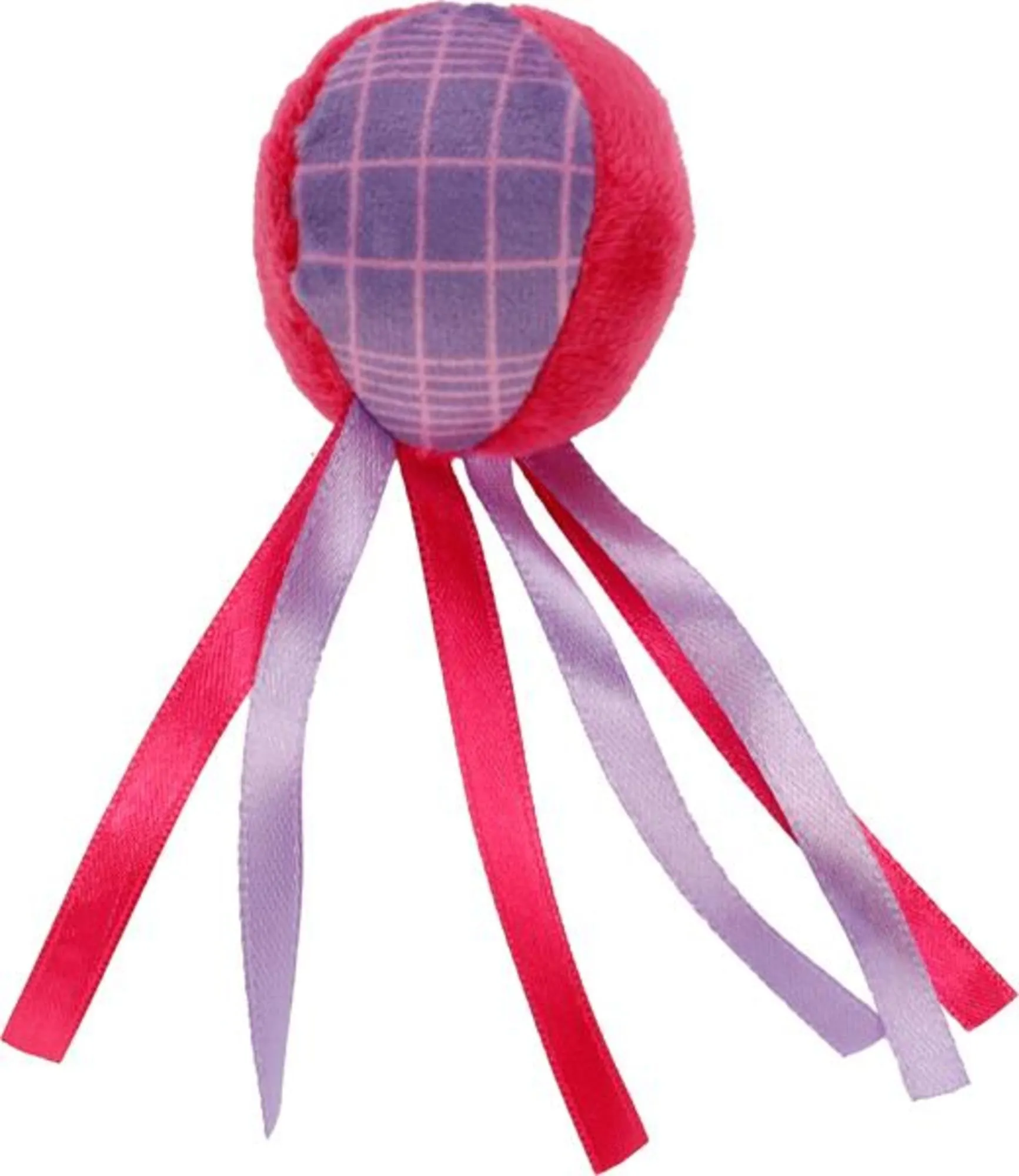 Flamingo giochi per gatti - palla Prali viola - con erba gatta e nastri - gioco interattivo per gatti - 13x4,5x4,5cm - immagine 2